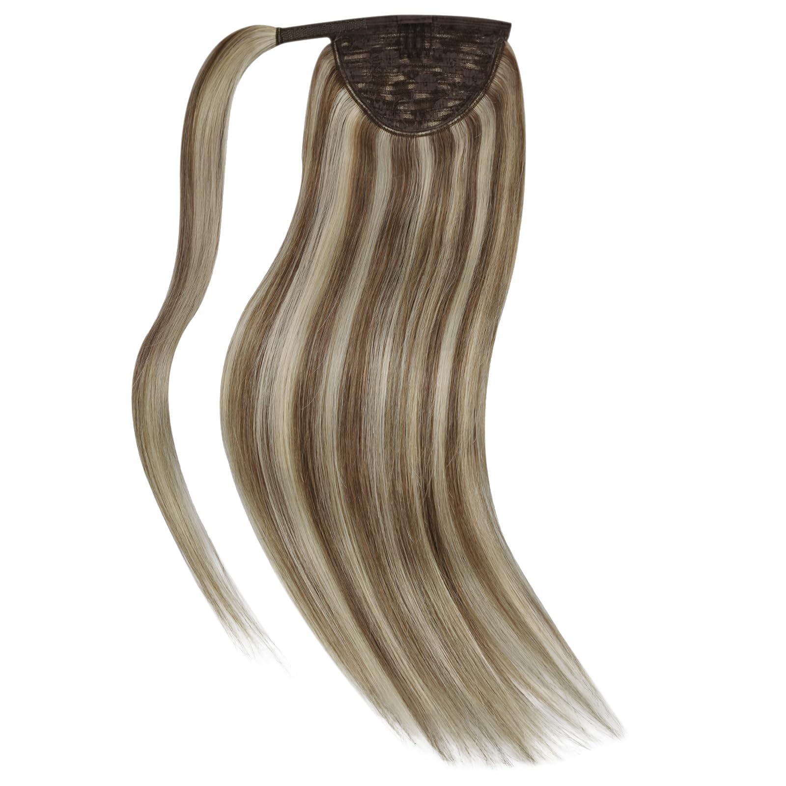 Ve Sunny 16inch Platinum Blonde Human Hair Ponytail Extension - 80g Straight Real Hair Highlights for Women | Perfect for Parties, Weddings & Everyday Styling
