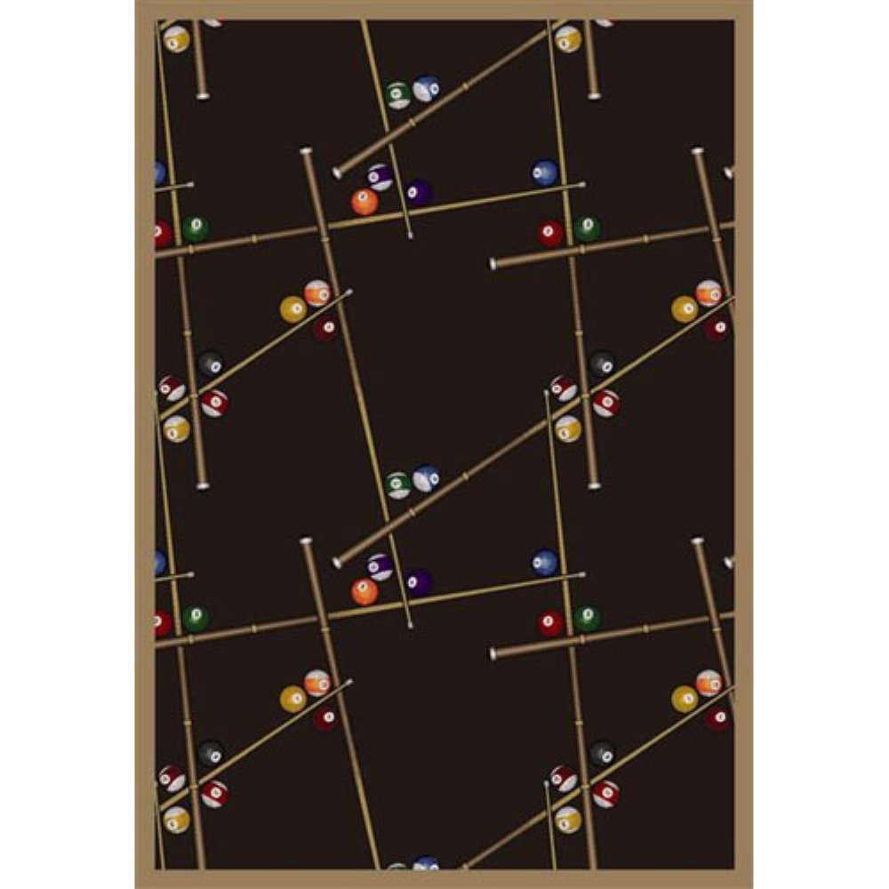 Joy Carpets Games People Play Snookered Chocolate Gaming Area Rug for Living Room, Game Room, and Man Cave Decor