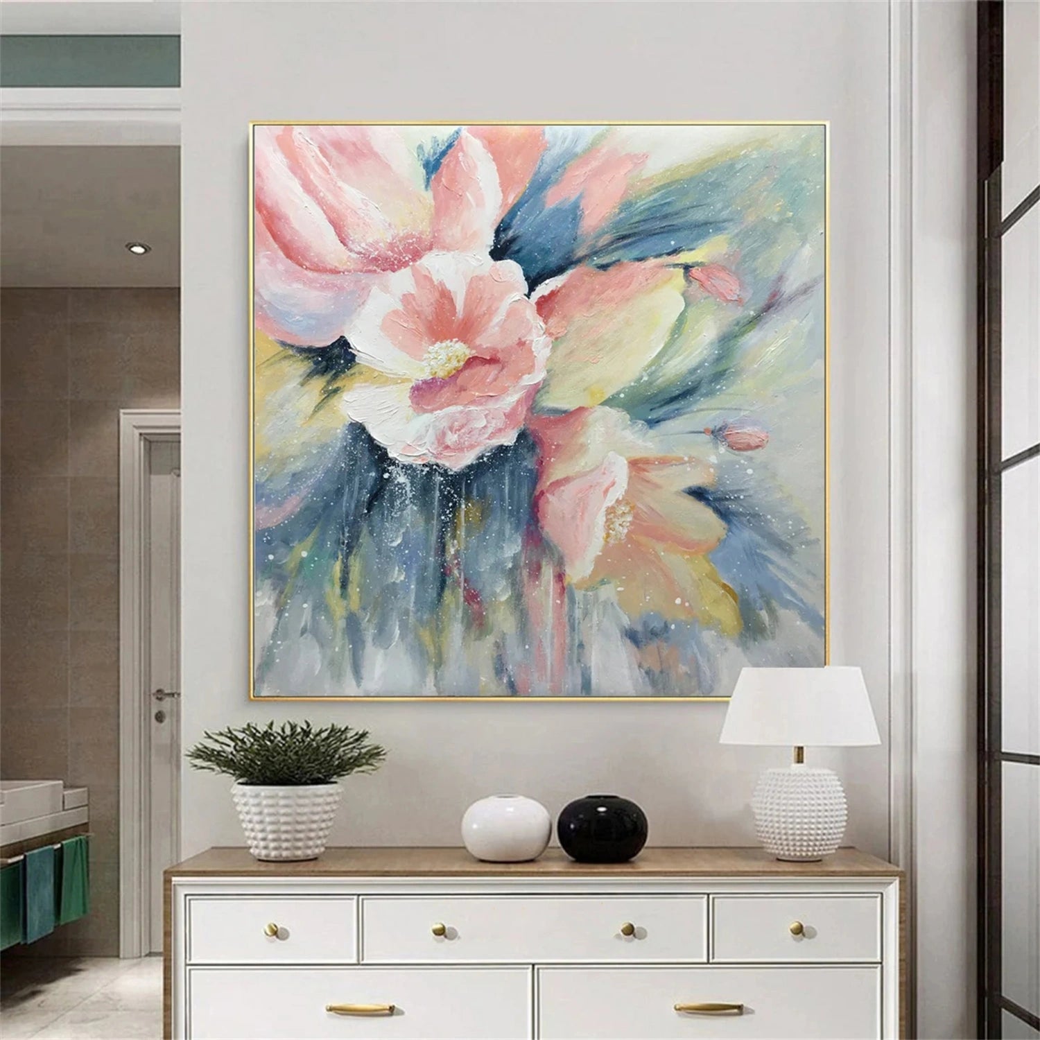 Beautiful Flower and Tree Painting #FT136 - Handmade Canvas Art for Home Decor, Living Room, Bedroom & Office Wall