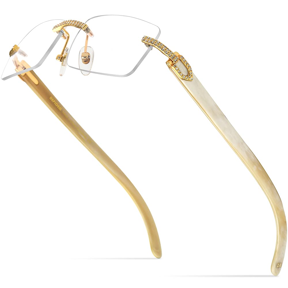 **HEPIDEM 100% Genuine Buffalo Horn Handmade Square Rimless Luxury Sunglasses – UV Protection, Lightweight & Stylish for Outdoor, Driving, and Fashion**