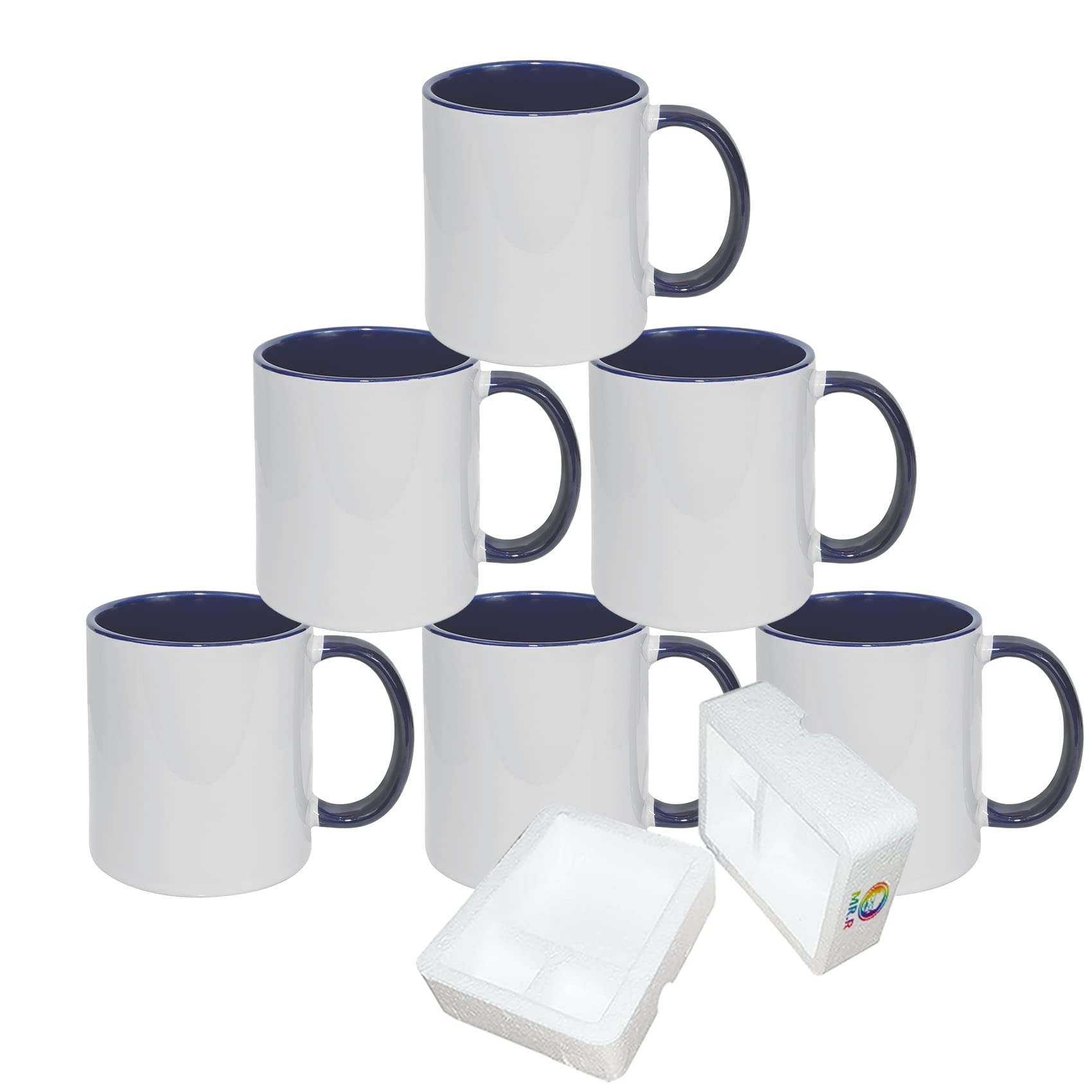 Premium Sublimation Blank Ceramic Coffee Mugs - 11oz Set of 6 - Dishwasher Safe with Dark Blue Interior & Handle - Perfect for Hot/Cold Beverages, Milk Tea, Coffee, Water - Ideal for Home, Office, Gifts & Custom Printing