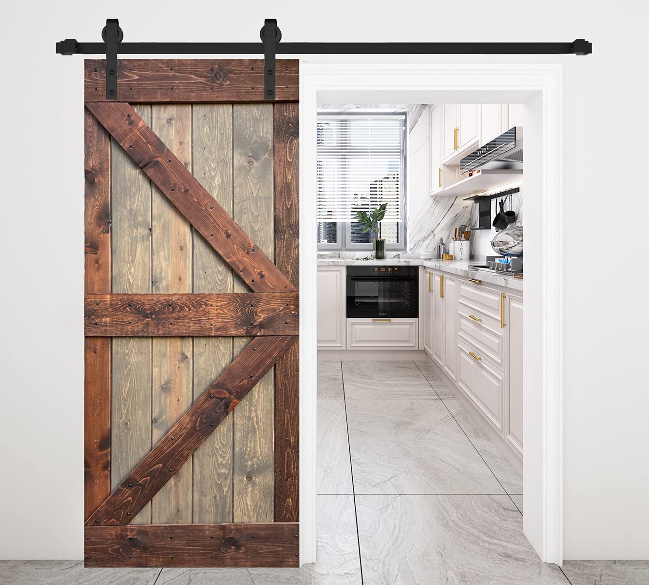 DIY Solid Wood Interior Sliding Barn Door Slab - 36in x 84in K Series Brown/Walnut Finish (Hardware Kit Not Included) - Perfect for Bedroom, Closet, or Farmhouse Style Home Decor
