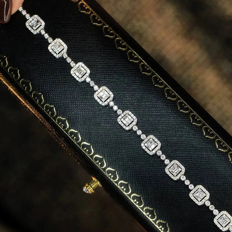 18K White Gold Diamond Bracelet for Women - 2.45 Carat Real Natural Diamonds, Luxury Geometric Design Jewelry Gift for Anniversary, Wedding & Senior Banquet | Elegant Evening Wear & Special Occasion Accessory