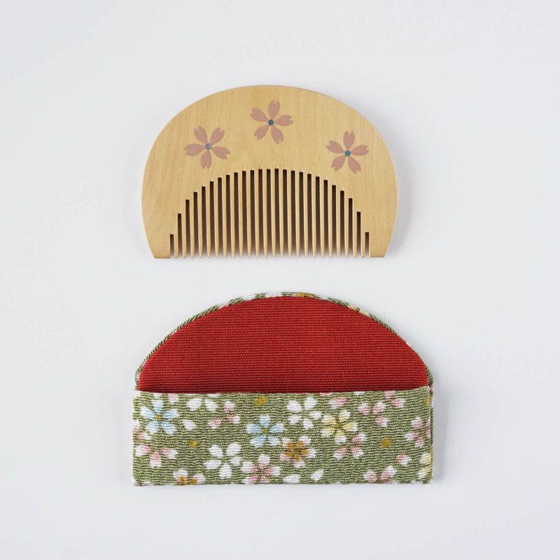 Handmade Kyoto Japanese Maki-e Urushi Lacquer Tsuge Boxwood Hair Comb with Chirimen Crepe Fabric Case - Cherry Blossom Design | Traditional Japanese Hair Accessory for Weddings, Tea Ceremonies & Special Occasions