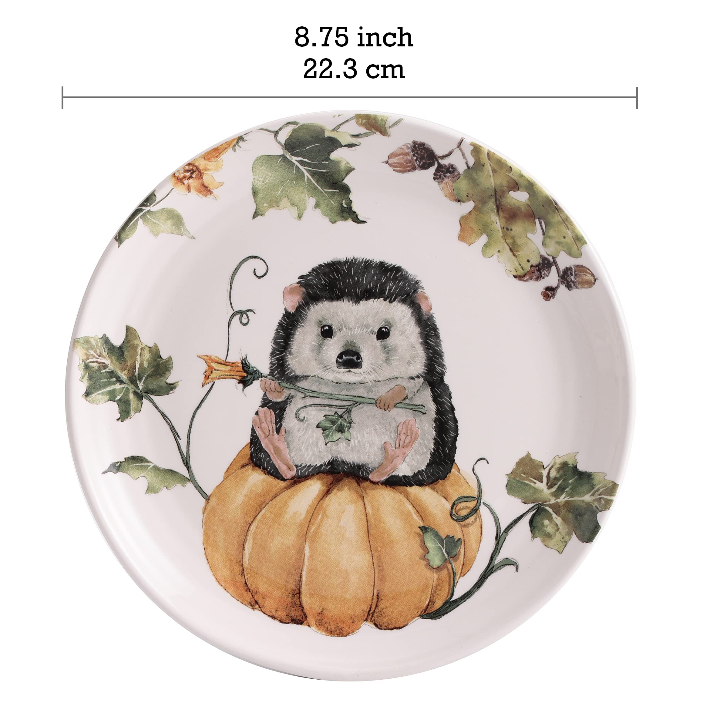 Bico Woodland Critters Ceramic Salad Plates Set of 4 - 8.75 Inch Dinnerware for Salad, Appetizers, Desserts | Microwave & Dishwasher Safe | Perfect for Family Dinners, Picnics & Party Serving