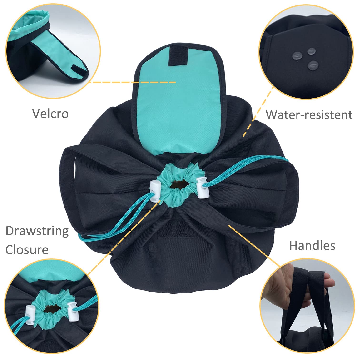 Large Drawstring Makeup Bag for Women - Waterproof Travel Cosmetic Organizer with Brush Holder & Pouch, Perfect for Makeup Storage, Skincare Essentials & Toiletries | Great for Travel, Gym & Daily Use (Black)