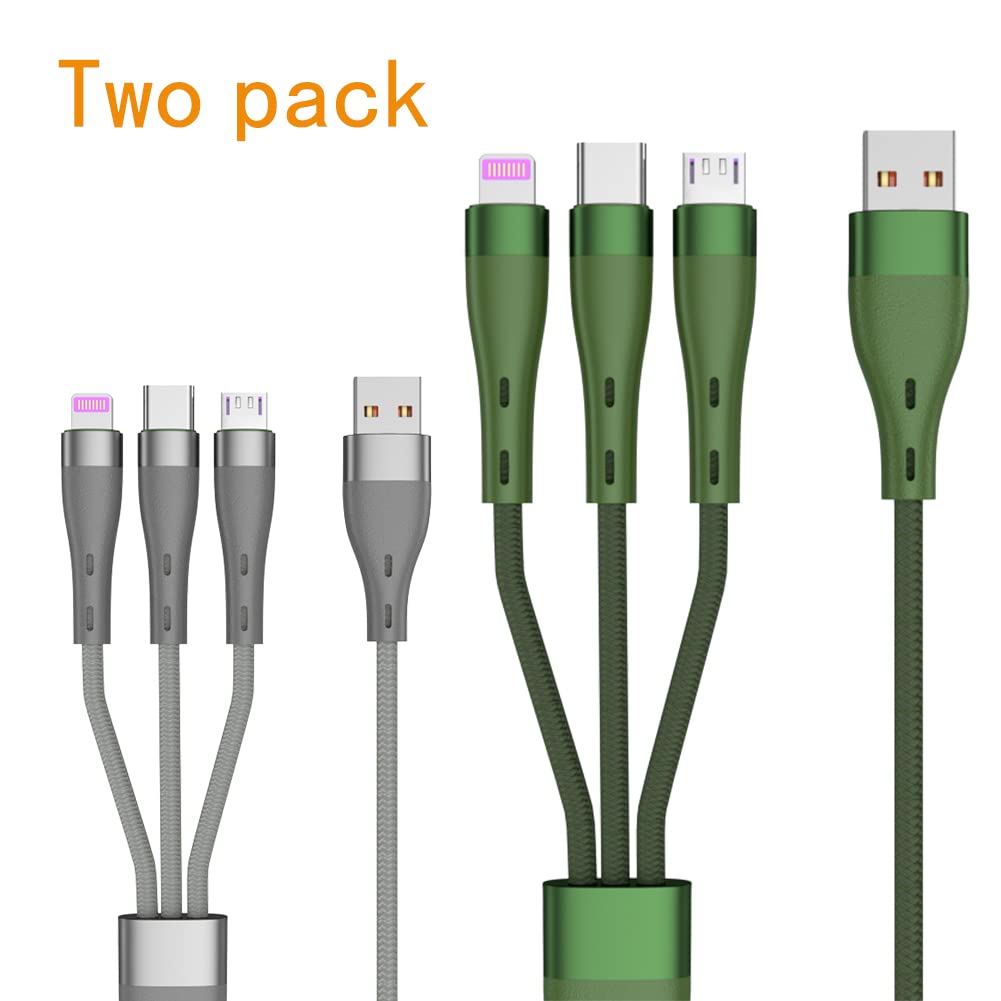 3-in-1 Nylon Braided Multi Charging Cable - Type C/Micro USB/Lightning Compatible with iPhone/Samsung Galaxy/Tablets & More (2 Pack, 5FT) - Perfect for Home, Office & Travel Charging