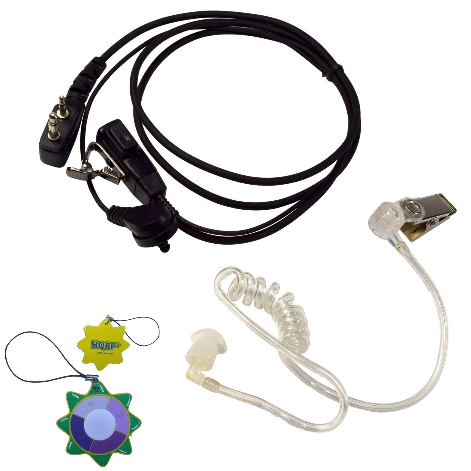HQRP 2 Pin Acoustic Tube Earpiece Headset with Microphone - Compatible with Vertex VX-200, VX-310, VX-500, VX-510, VX-510L Radios + HQRP Sun Meter - Ideal for Security, Construction & Two-Way Radio Communication