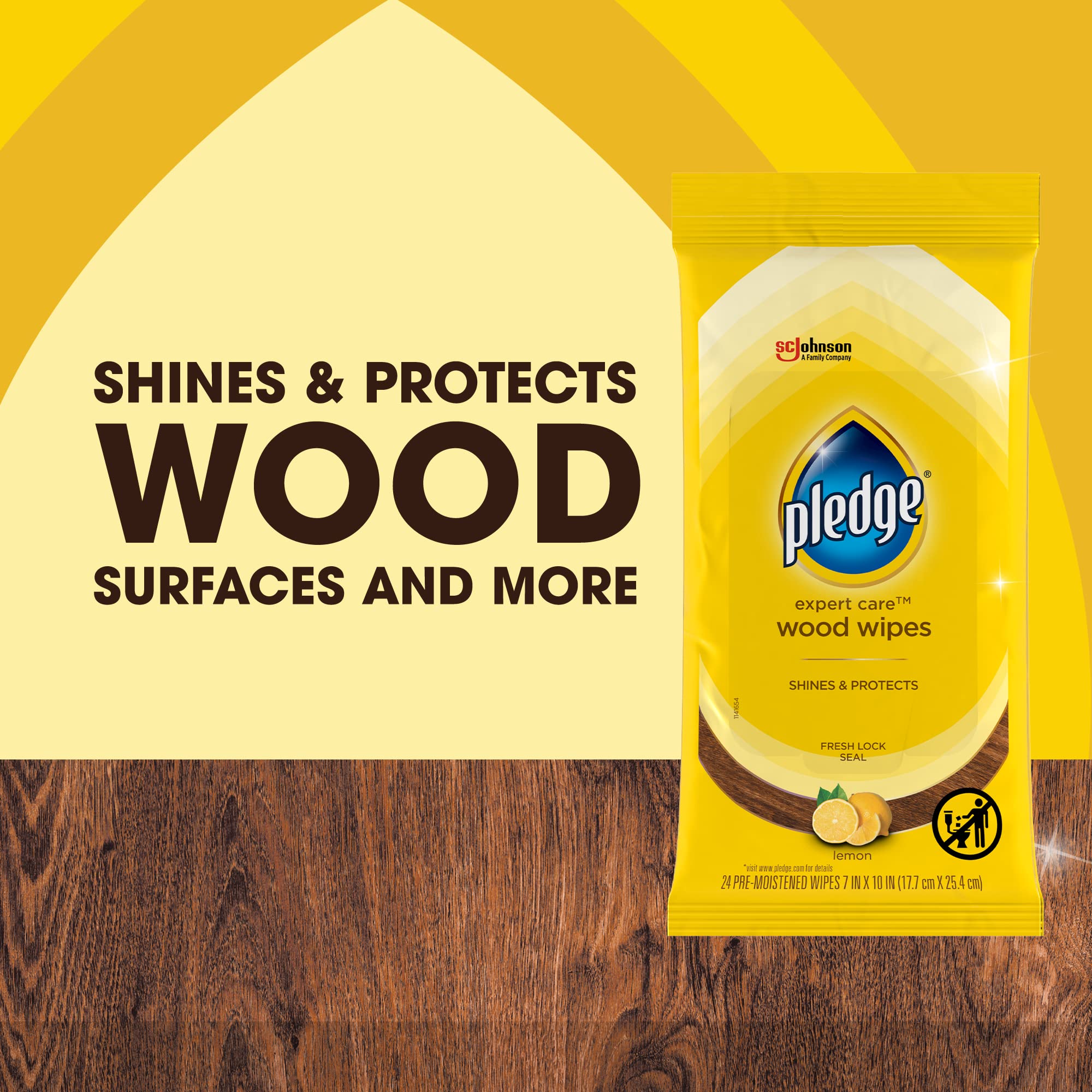 Pledge Expert Care Enhancing Wood Wipes - Lemon Scent, 24 Count (Pack of 6, 144 Wipes) - Perfect for Cleaning & Polishing Wood Furniture, Floors & Cabinets