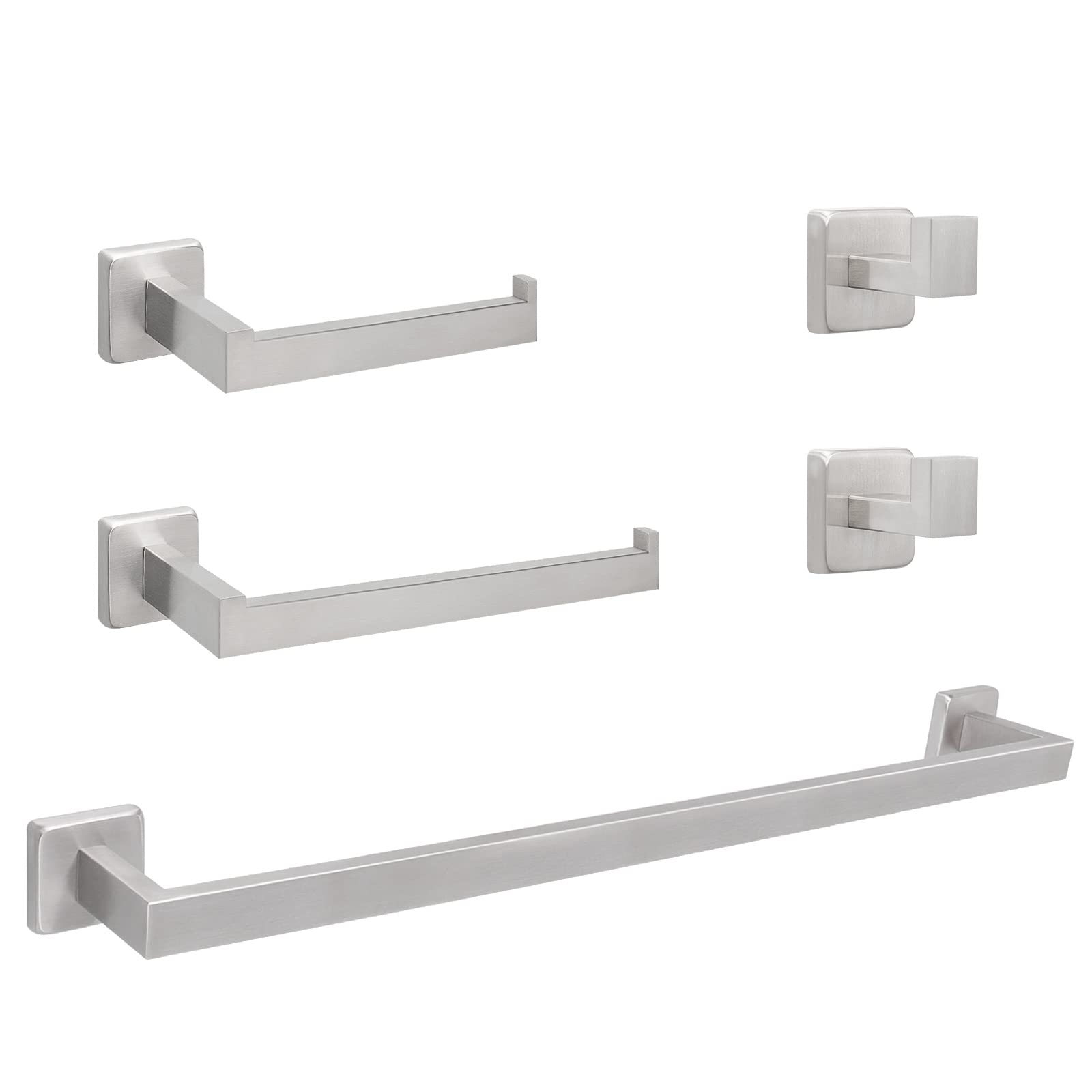 NearMoon 5-Piece Bathroom Hardware Set - 304 Stainless Steel Square Towel Rack Kit with 24