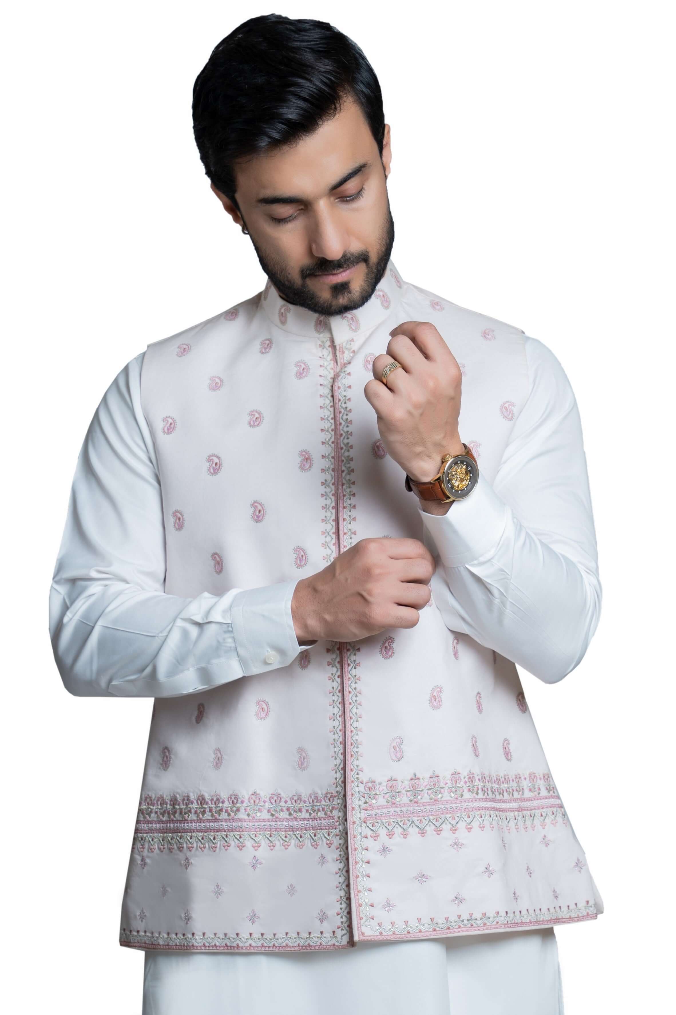 Exquisite Baby Pink Raw Silk Waistcoat with Persian Art Embroidery | Elegant Women's Formal Vest | Perfect for Weddings, Parties & Special Occasions