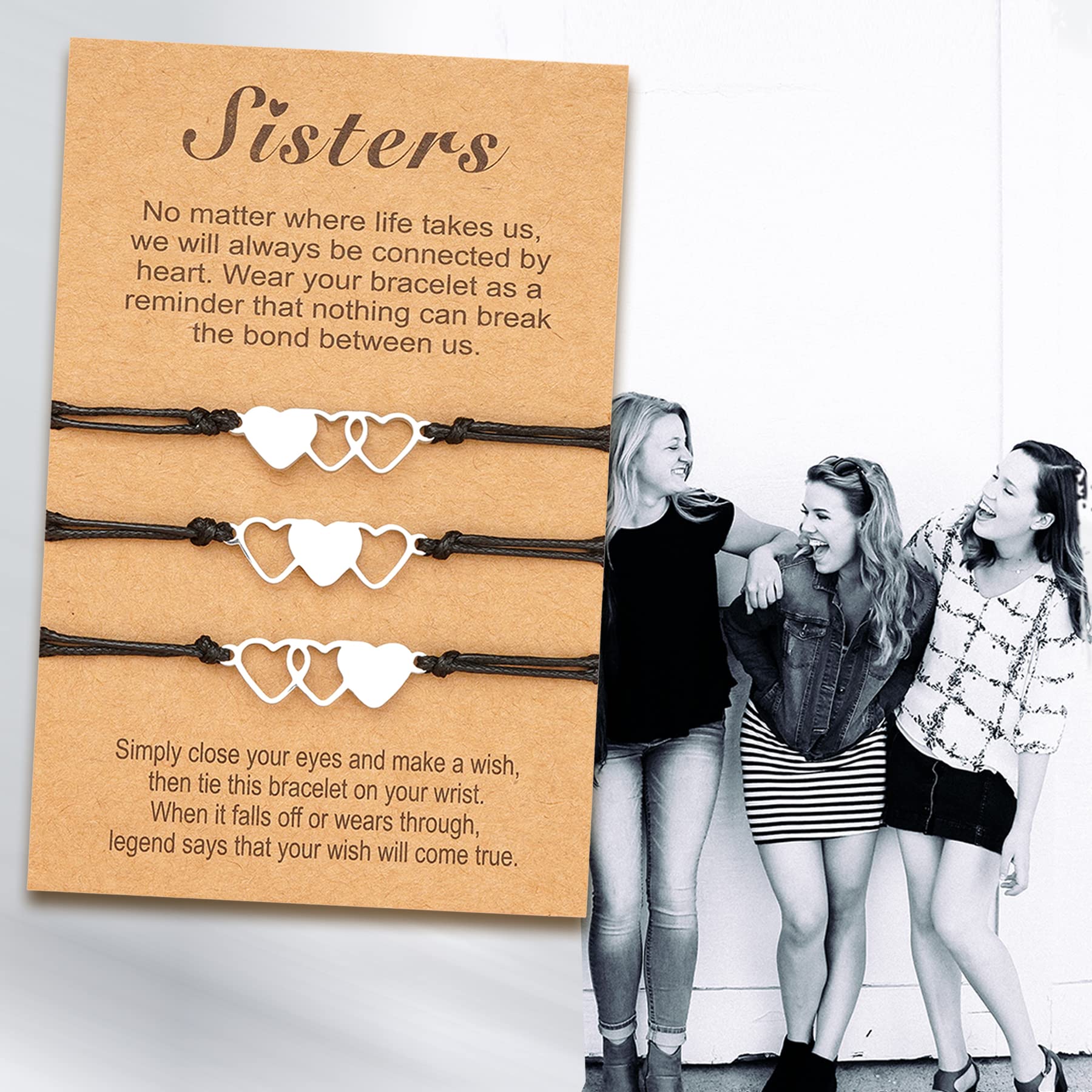 3PCS/4PCS Sisters Best Friend Bracelet Set - Heart Matching Friendship Bracelets for Women, Family, and Loved Ones - Perfect for Birthdays, Anniversaries, and Special Occasions