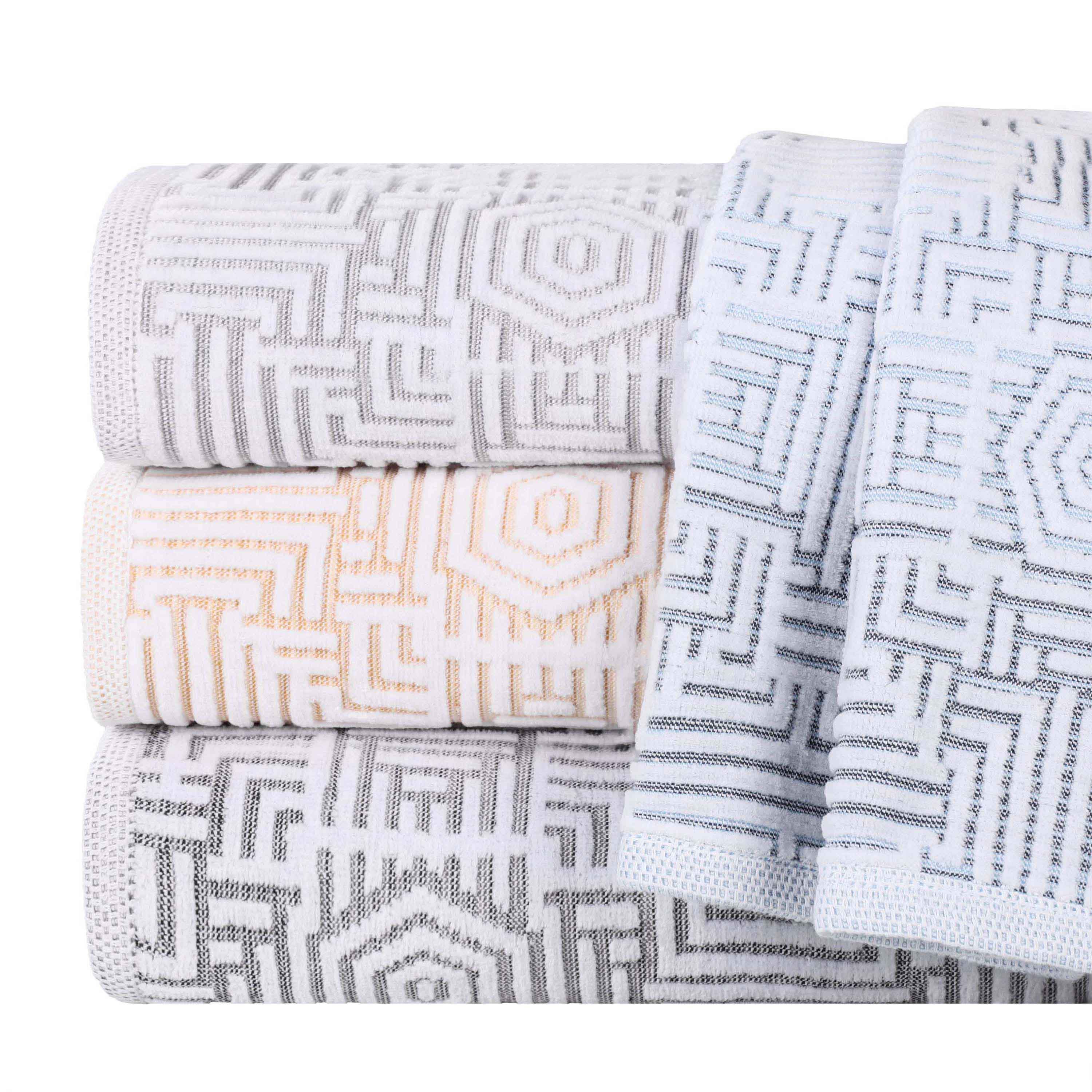 Premium Cotton Modern Geometric Jacquard Plush Face Towel Washcloth Set of 12 - Soft Bath & Spa Essentials for Gentle Skin Care & Luxury Home Decor