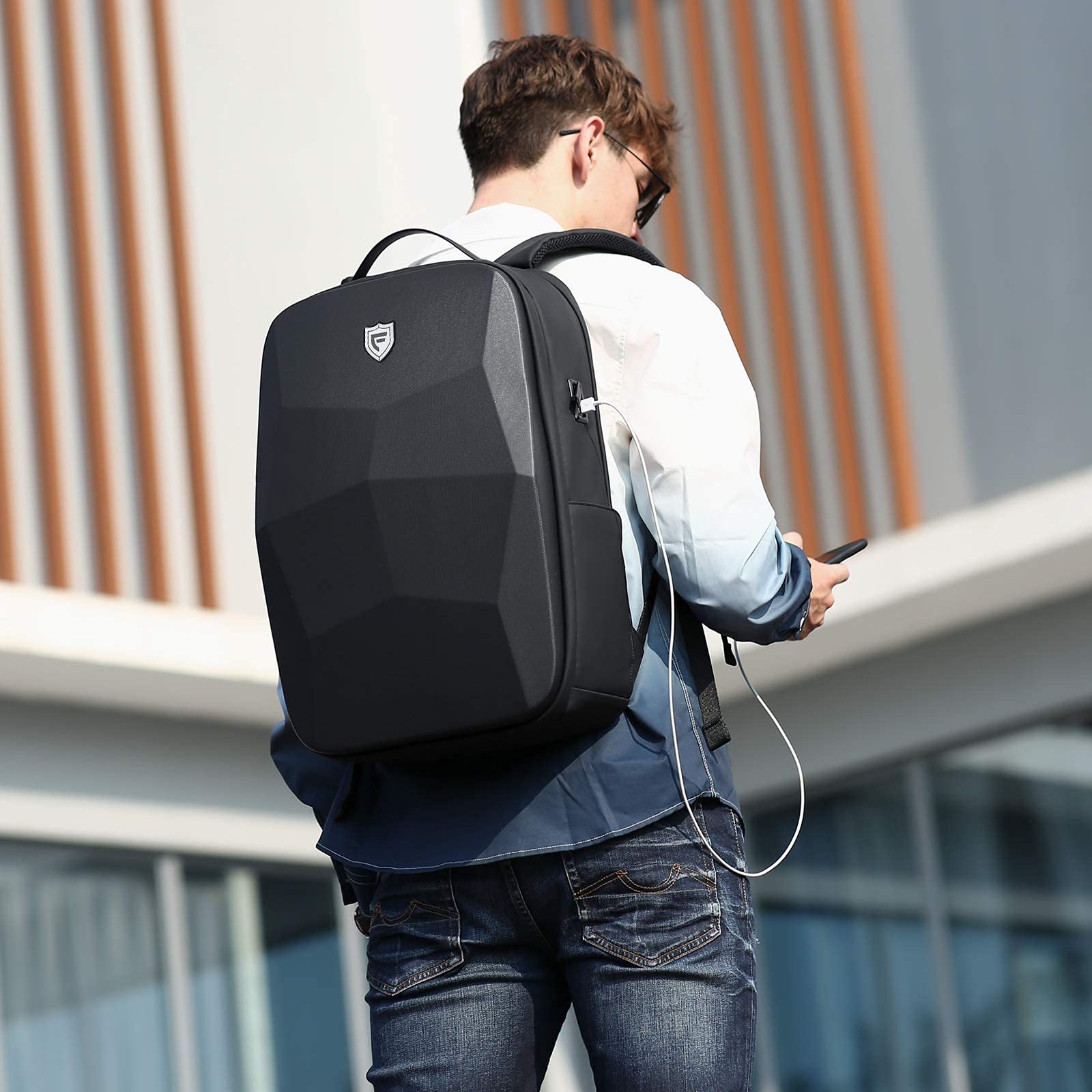 FENRUIEN 17.3-Inch Anti-Theft Waterproof Laptop Backpack for Men - Durable Hard Shell Business Travel & Gaming Computer Bag with USB Charging Port - Perfect for Work Commute, College Campus & Airplane Carry-On