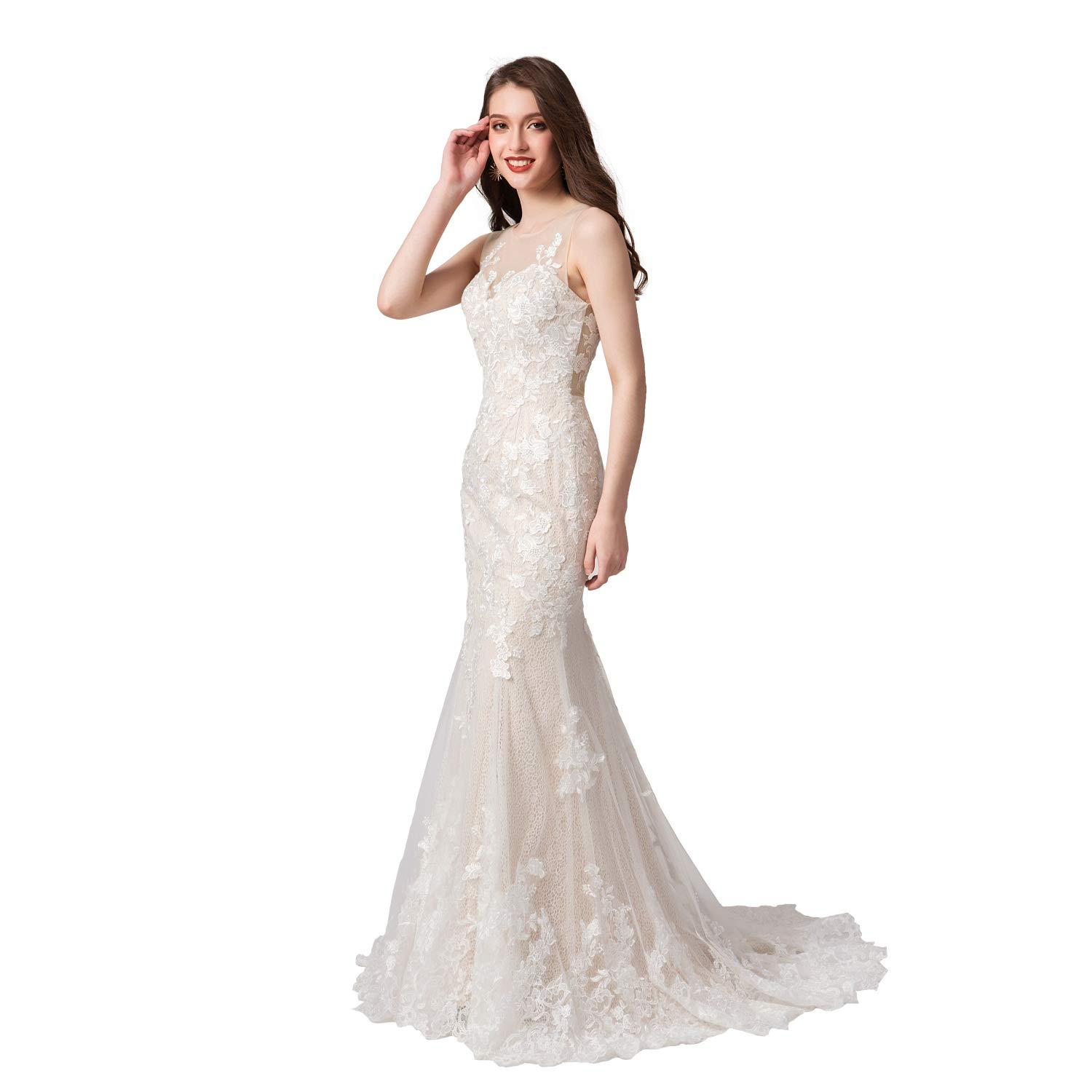 Leyidress Ivory Mermaid Wedding Dress with Applique Lace - Elegant Trumpet Bridal Gown for Formal Weddings, Beach Ceremonies & Evening Parties