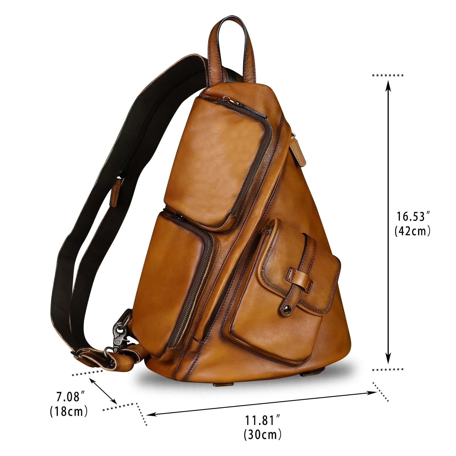 **Genuine Leather Large Sling Bag for Men & Women - Crossbody Chest Shoulder Backpack Purse - Fits iPad & Essentials - Perfect for Travel, Work & Daily Use (Brown)**
