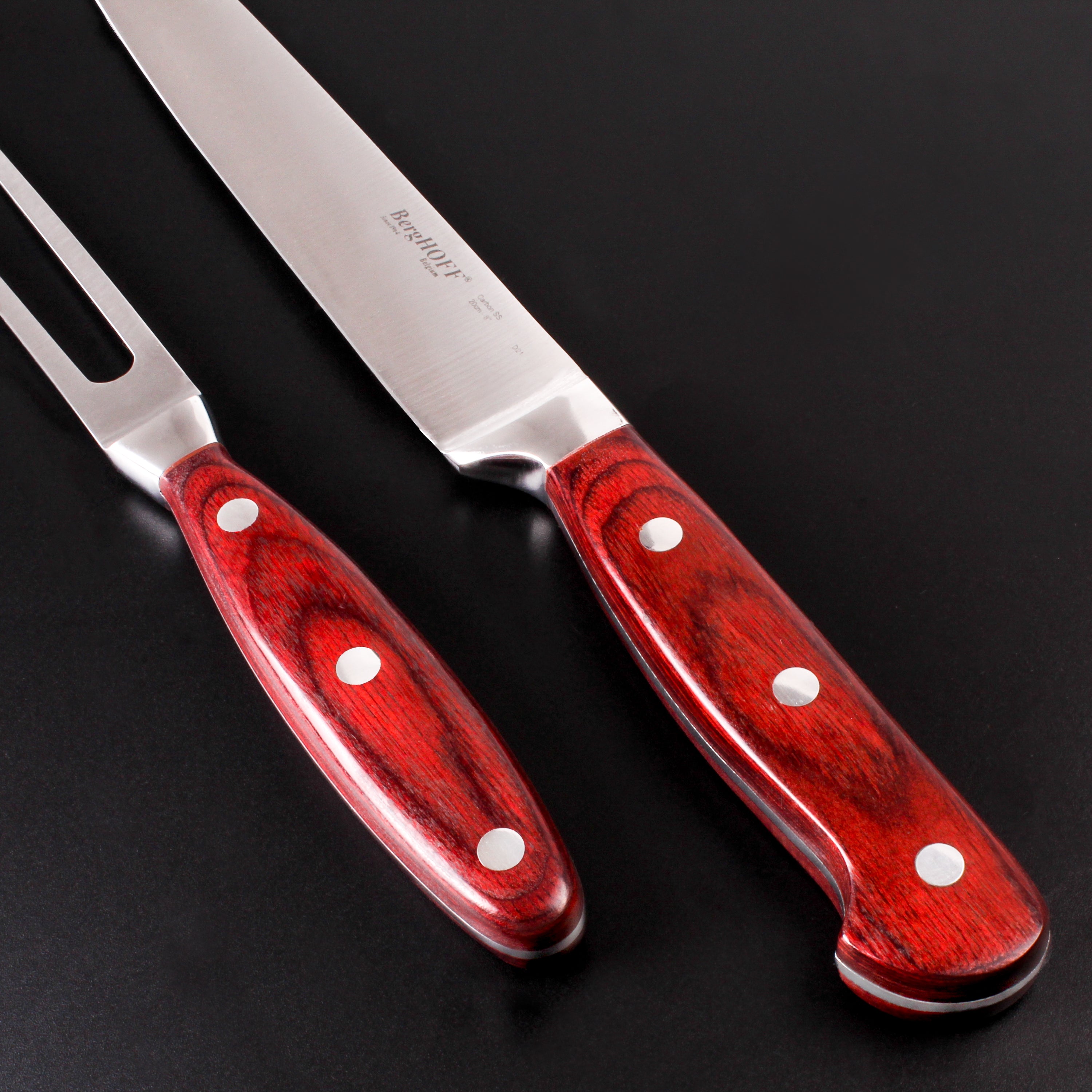 BergHOFF Pakka Wood 3-Piece Stainless Steel Carving Knife Set with Protective Case - Perfect for Thanksgiving Turkey, Holiday Roasts & Meat Carving