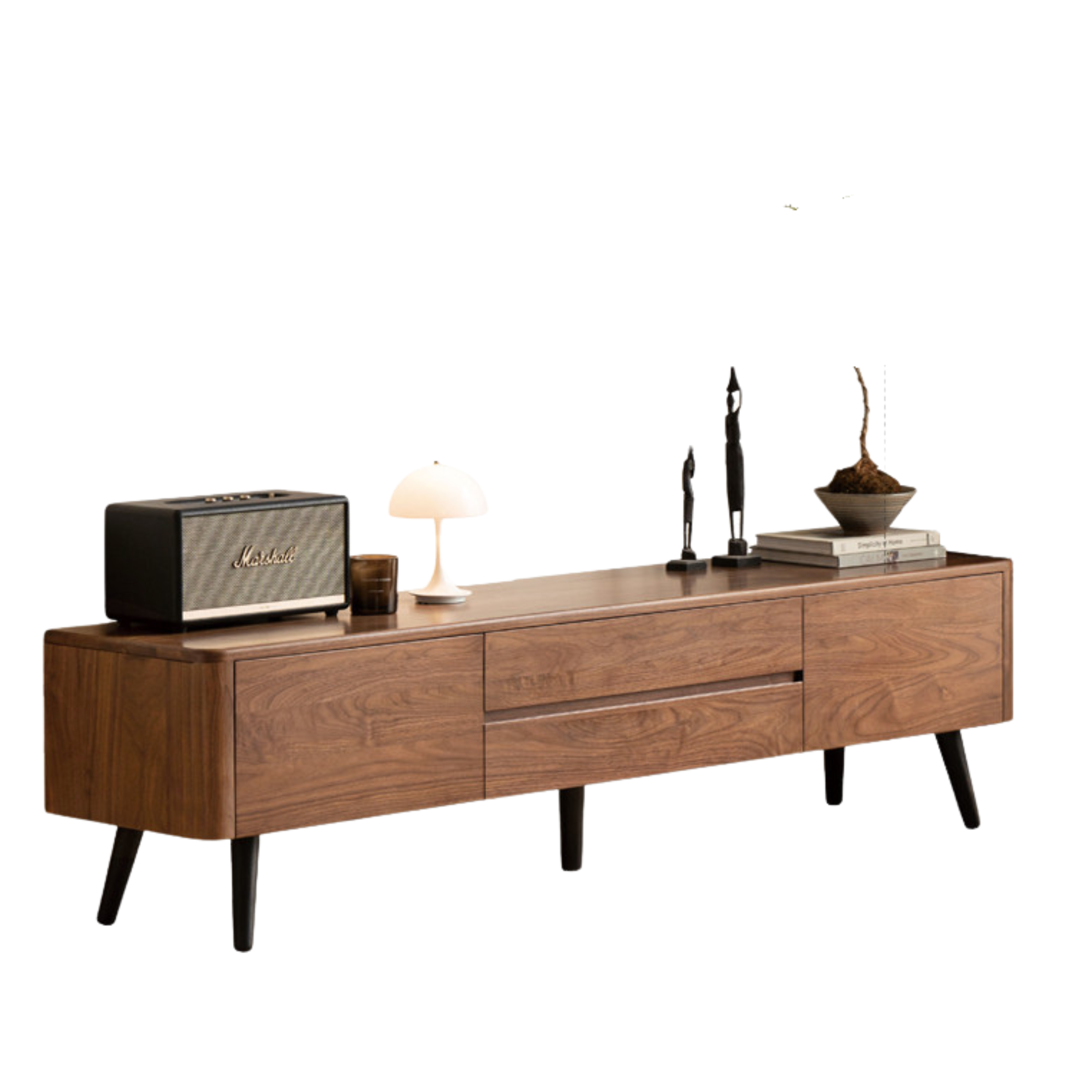 Black Walnut Solid Wood TV Stand - Modern Minimalist Entertainment Center for Living Room, Bedroom & Home Theater