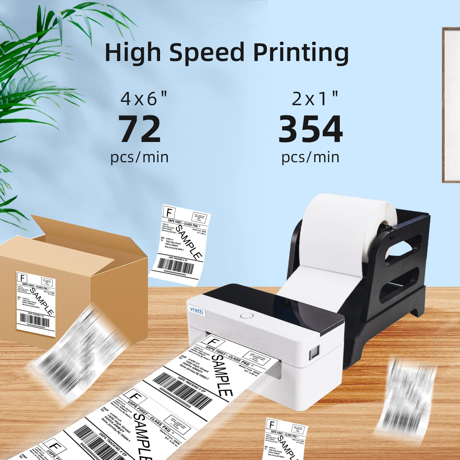 Vretti 4x6 Thermal Label Printer - Bluetooth Shipping Label Printer, High Speed 152mm/s for UPS, Amazon, eBay, Shopify - Perfect for Home Office & Small Business E-commerce Shipping