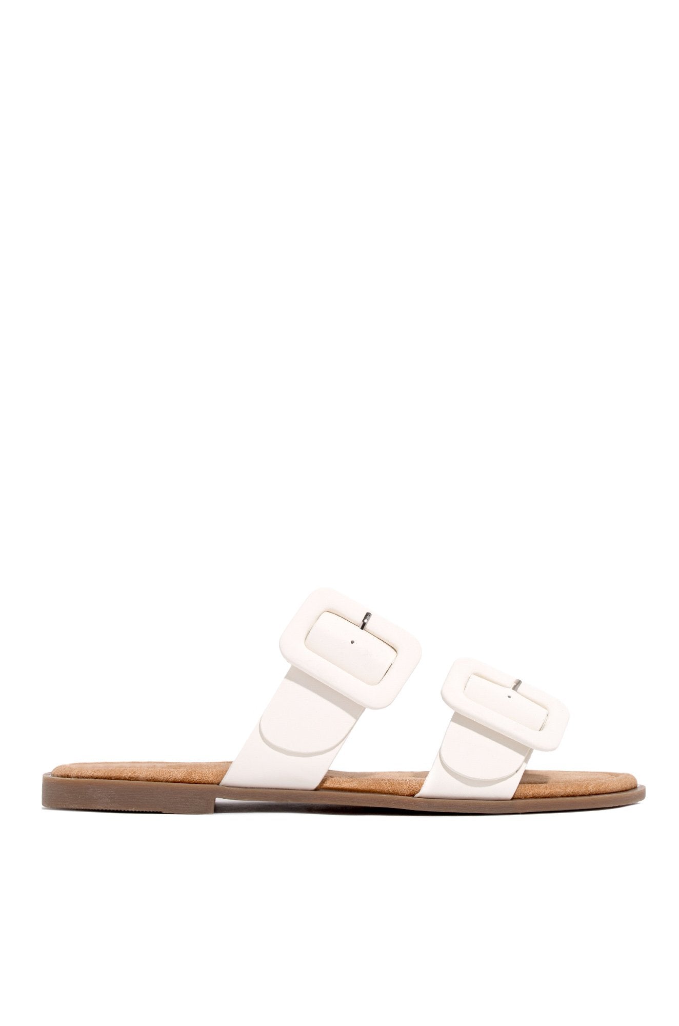 Lydia Women's Double Buckle Strappy Sandals in White - Comfortable Summer Casual Shoes for Beach, Walking & Outfits