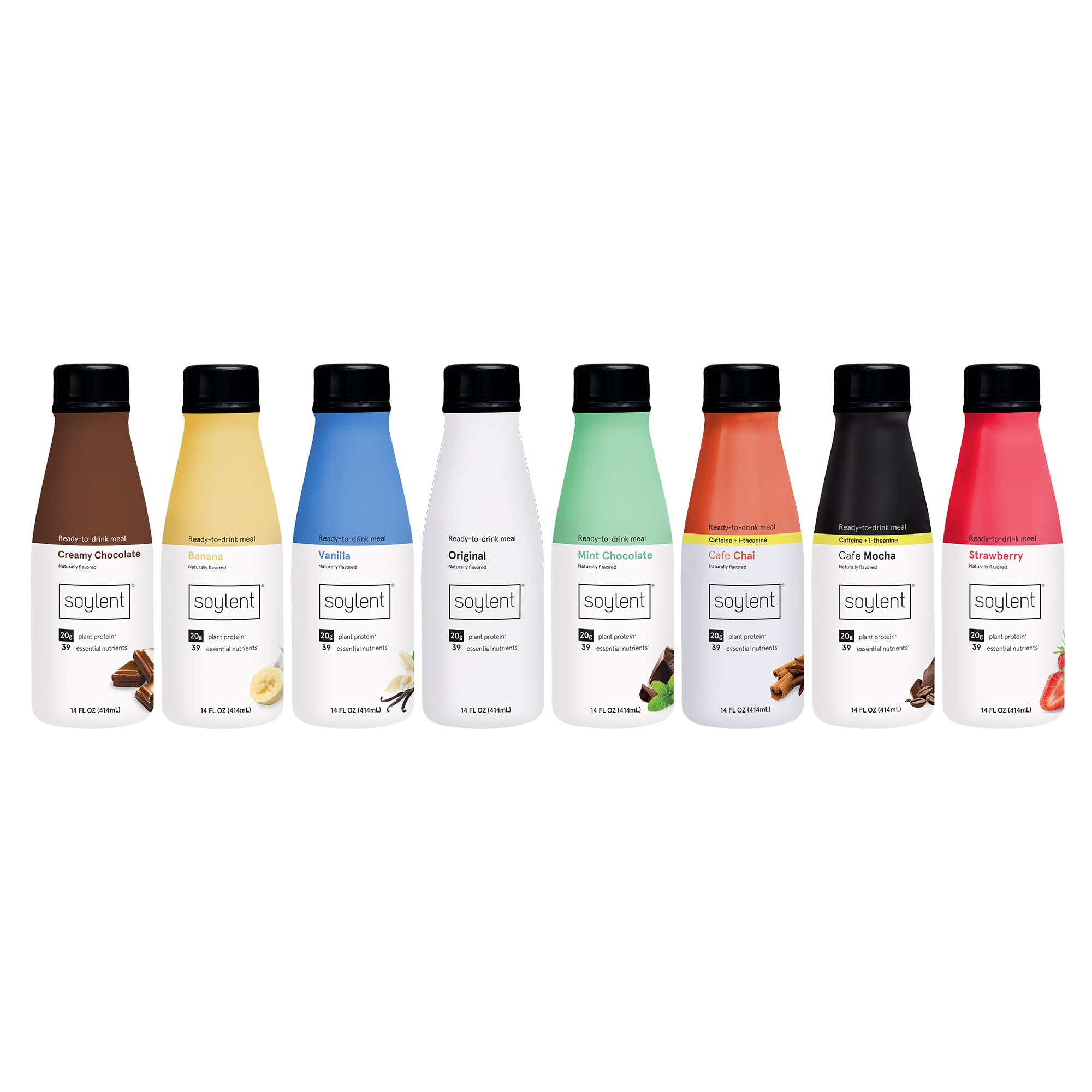 Soylent Meal Replacement Shake Variety Pack - 8 Flavors (Chocolate, Vanilla, Banana, Strawberry, Mint Chocolate, Cafe Chai, Cafe Mocha, Original) - 96 Bottles (14oz Each) - Perfect for Breakfast, Workout Recovery & Busy Lifestyles