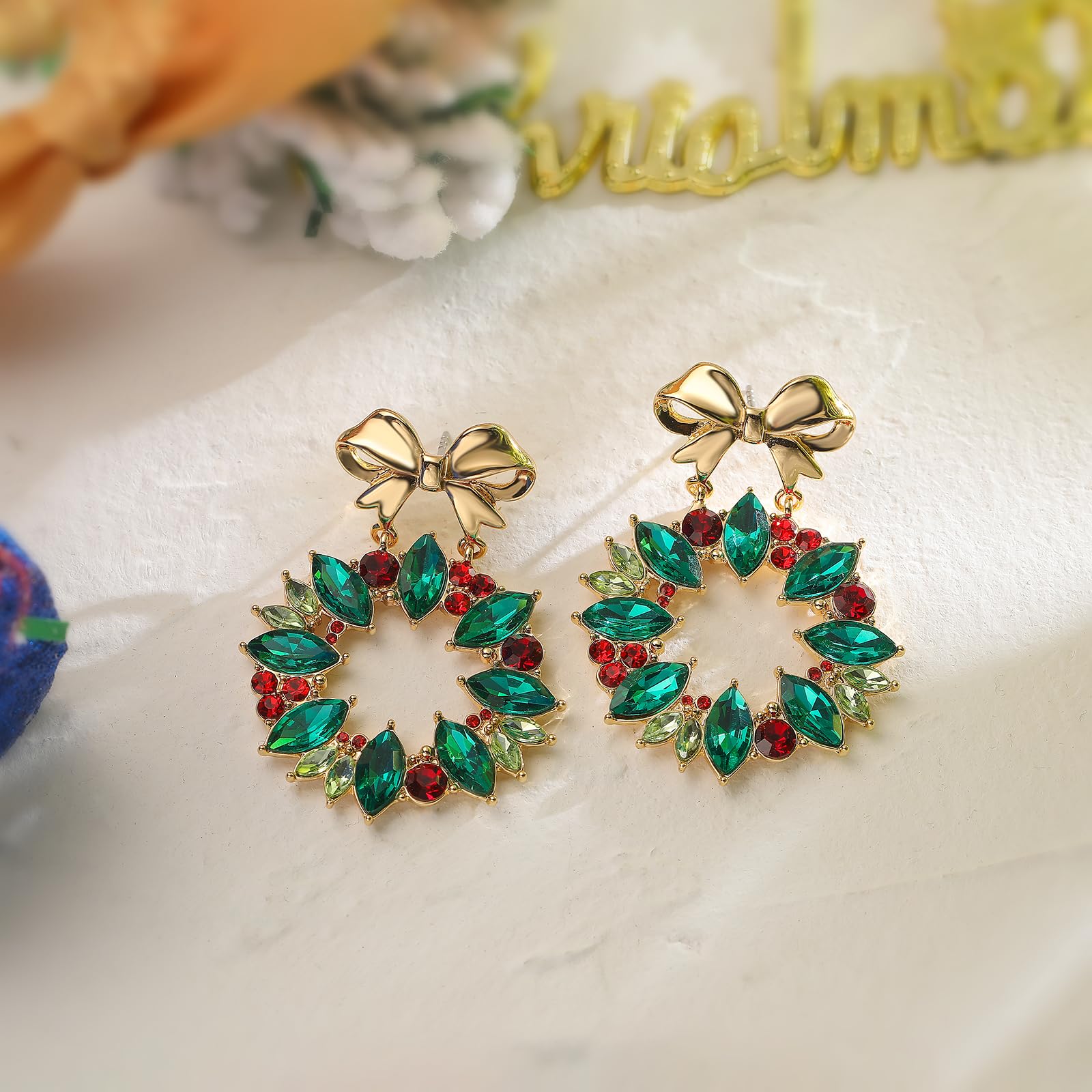 Hypoallergenic Christmas Earrings for Women - Festive Bow Wreath & Santa Claus Dangle Earrings | Holiday Jewelry Gift for Party, Office & Family Gatherings