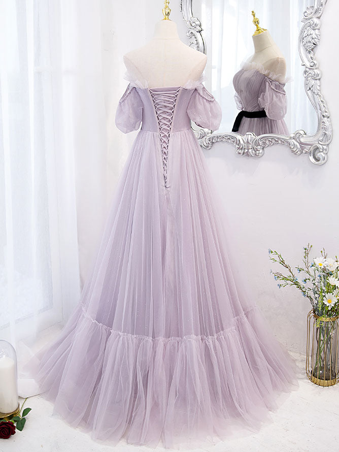Elegant Purple Tulle A-Line Long Prom Dress & Bridesmaid Gown - Perfect for Formal Dances, Weddings & Special Occasions