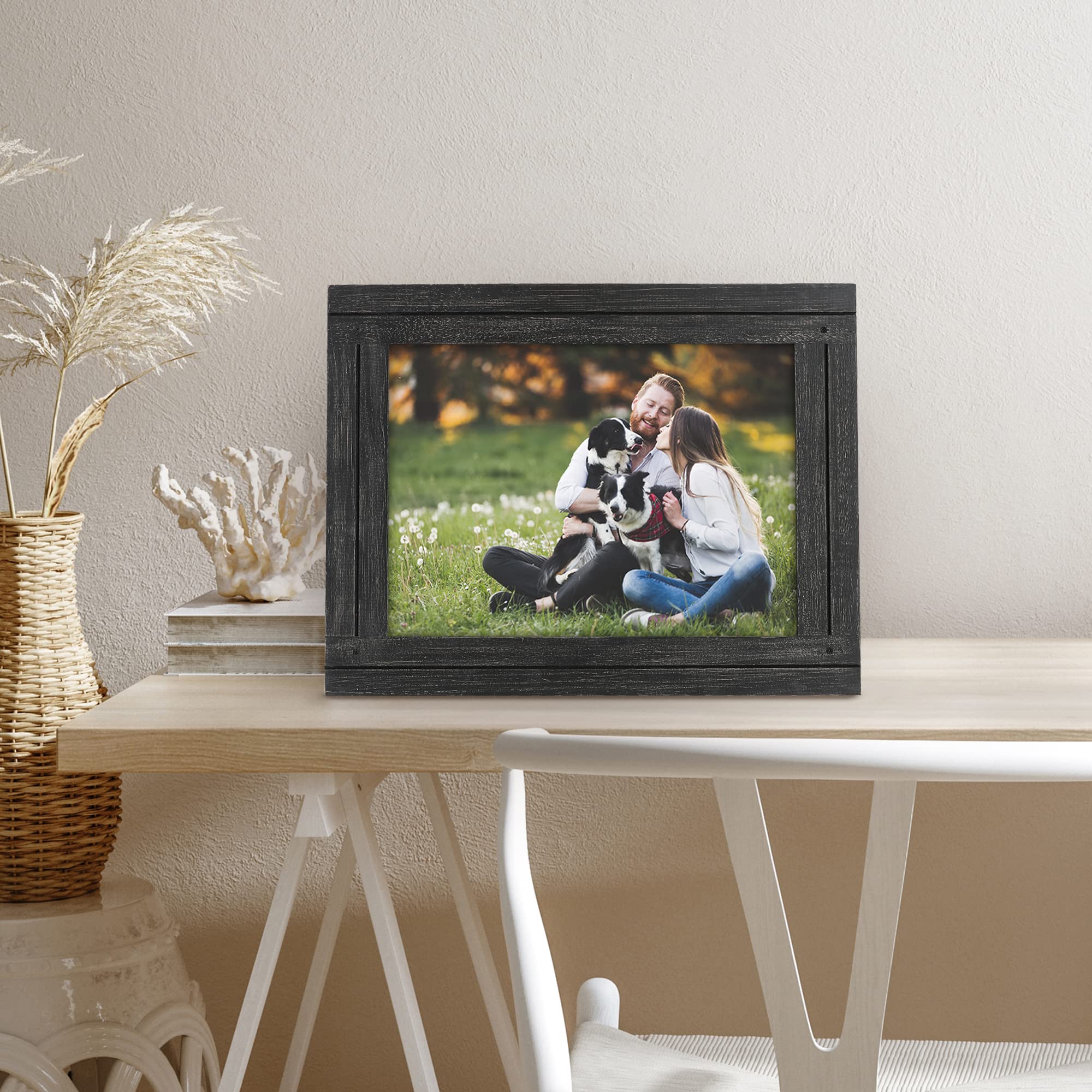 Americanflat 9x12 Picture Frame - Crystal Clear Glass, Distressed Wood - Wall & Tabletop Display for Home Decor