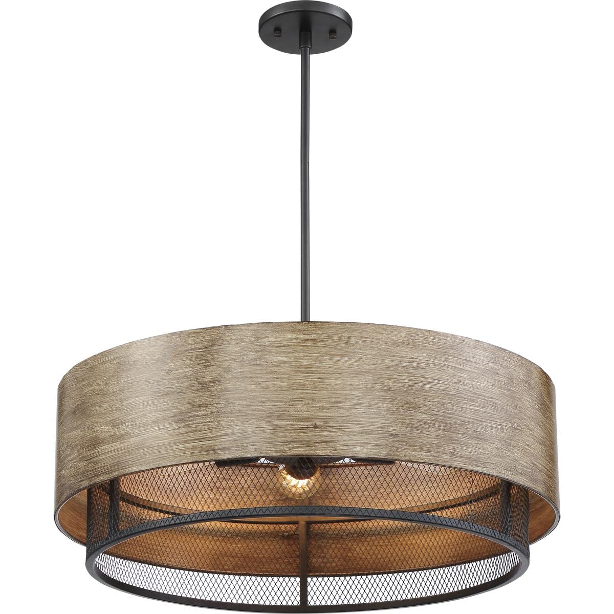 Nuvo 60/6980 Barrique 5-Light Pendant Fixture - Black with Honey Wood Finish for Kitchen Island, Dining Room, or Bar Lighting