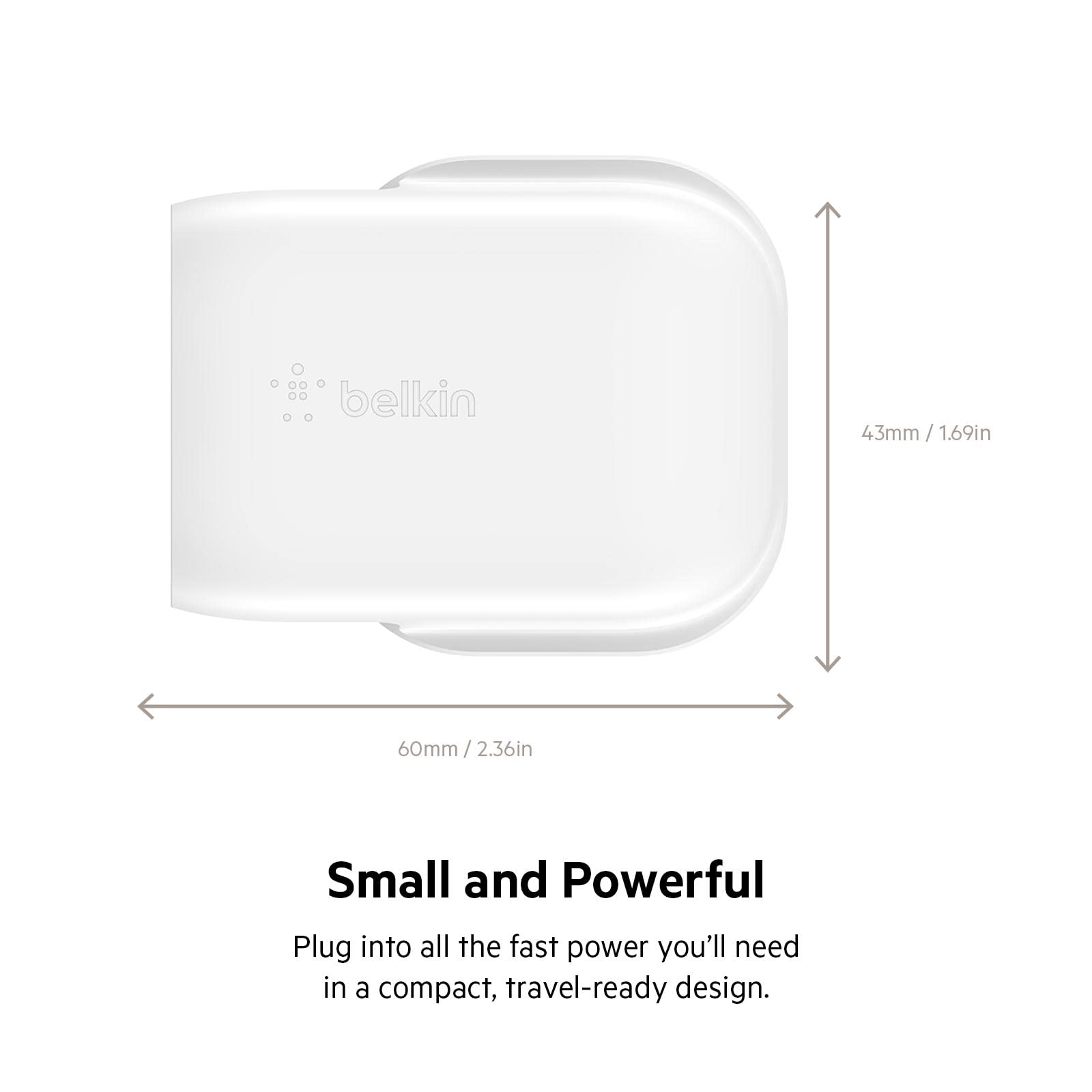Belkin 30W USB C Wall Charger with PPS & Power Delivery - USB-IF Certified PD 3.0 Fast Charger for iPhone 16/15, Samsung Galaxy S24, iPad, AirPods, MacBook, Google Pixel - Perfect for Home, Office & Travel Charging