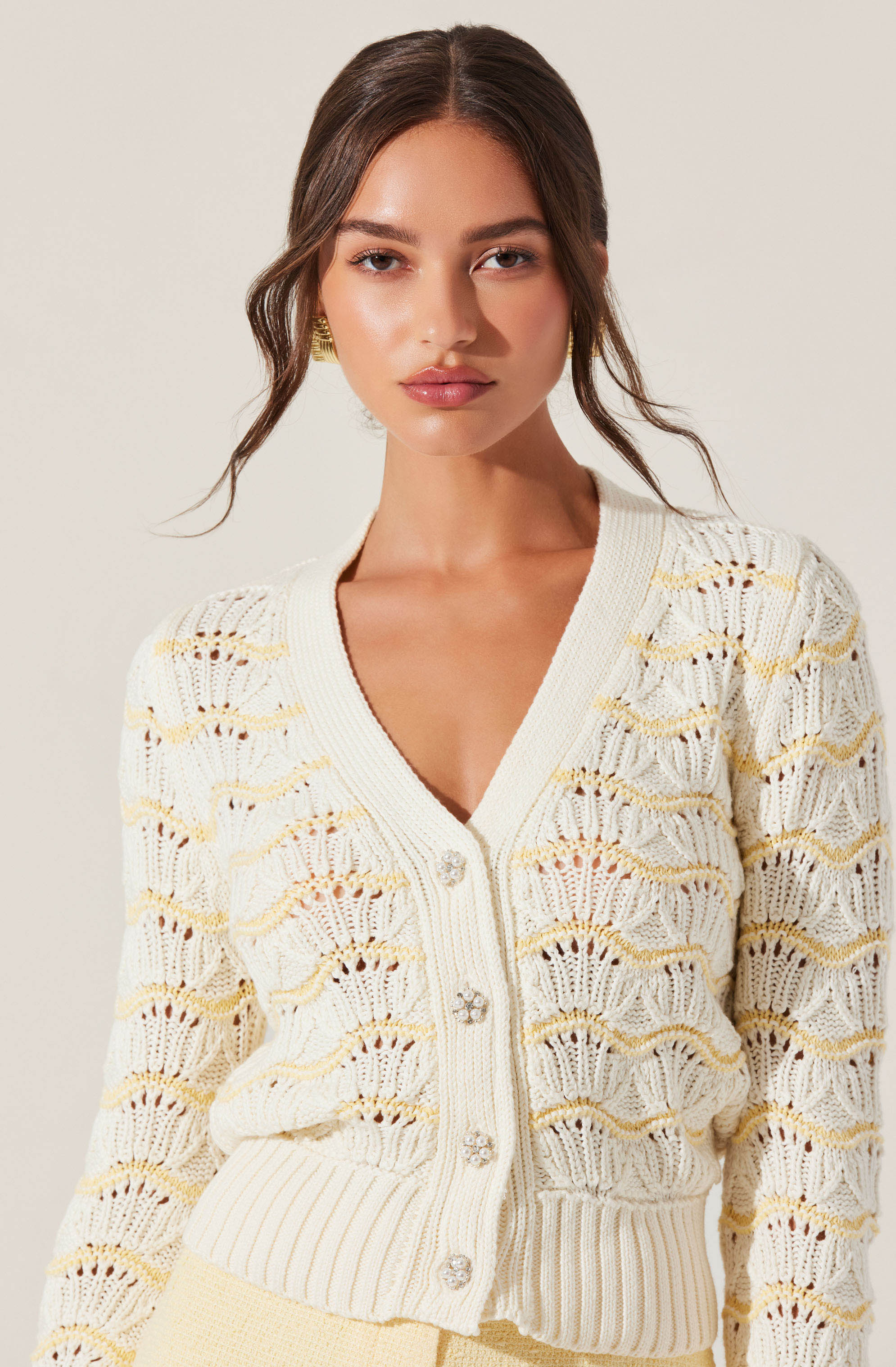 Janira Wavy Stripe Pointelle Cardigan - Women's Lightweight Knit Open Front Sweater for Spring & Fall | Perfect for Office, Date Night & Casual Outings