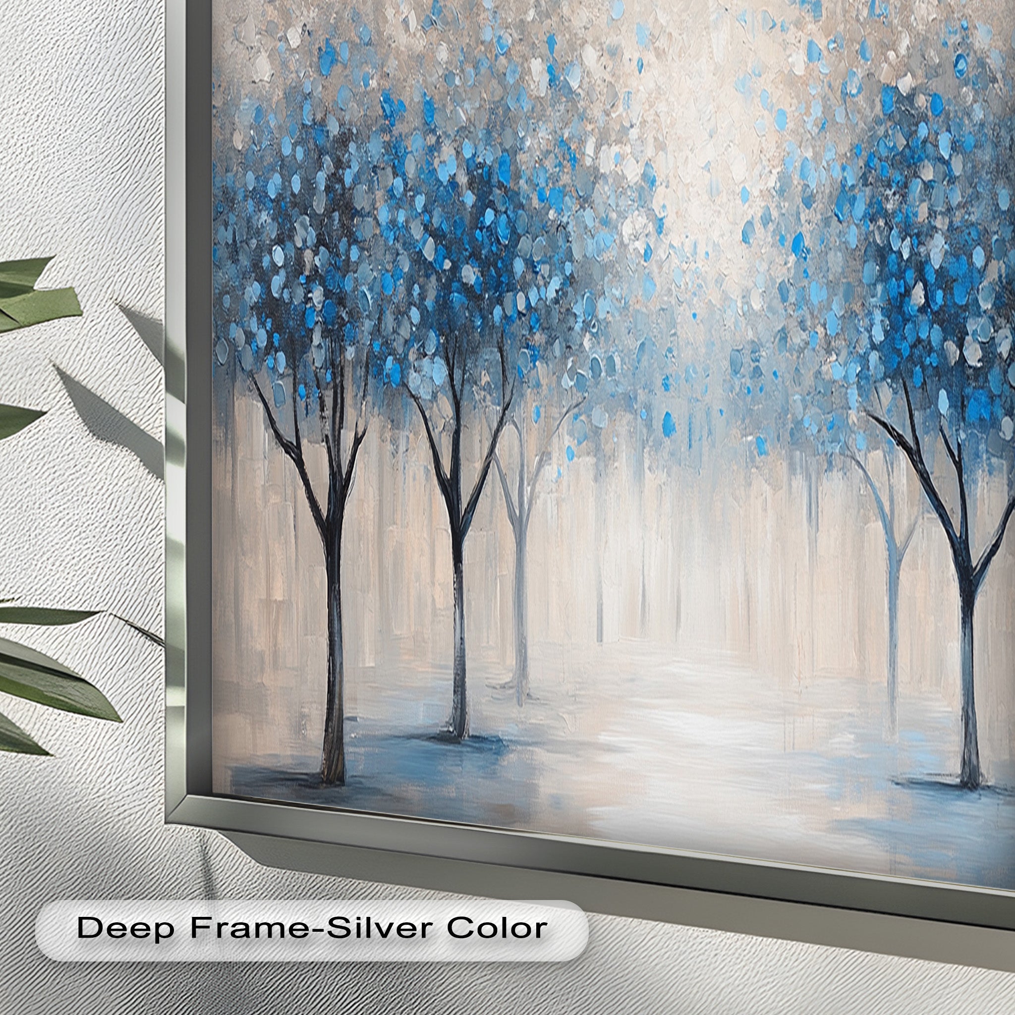 Blue Blossom Trees Wall Art - Floral Oil Painting Canvas Print for Living Room, Bedroom & Office Decor | Nature Inspired Home Decor