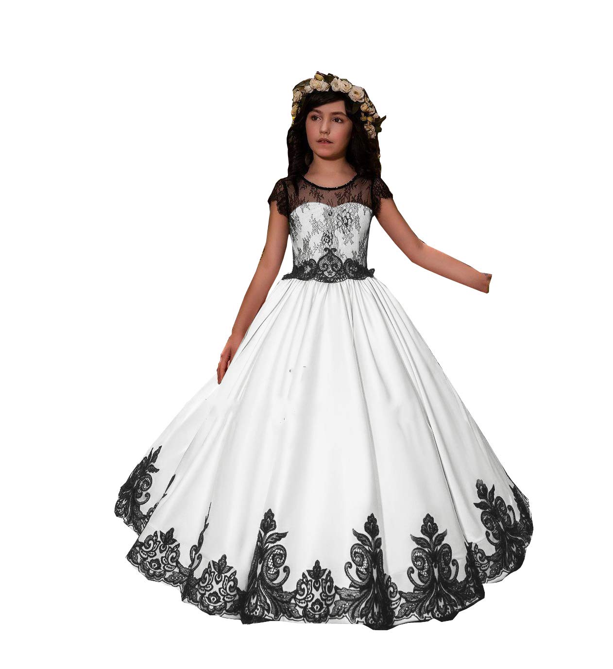 Vintage Lace Flower Girl Dress Black Long Ball Gown for Pageant Birthday Party Wedding - Elegant Formal Occasion Wear for Special Events