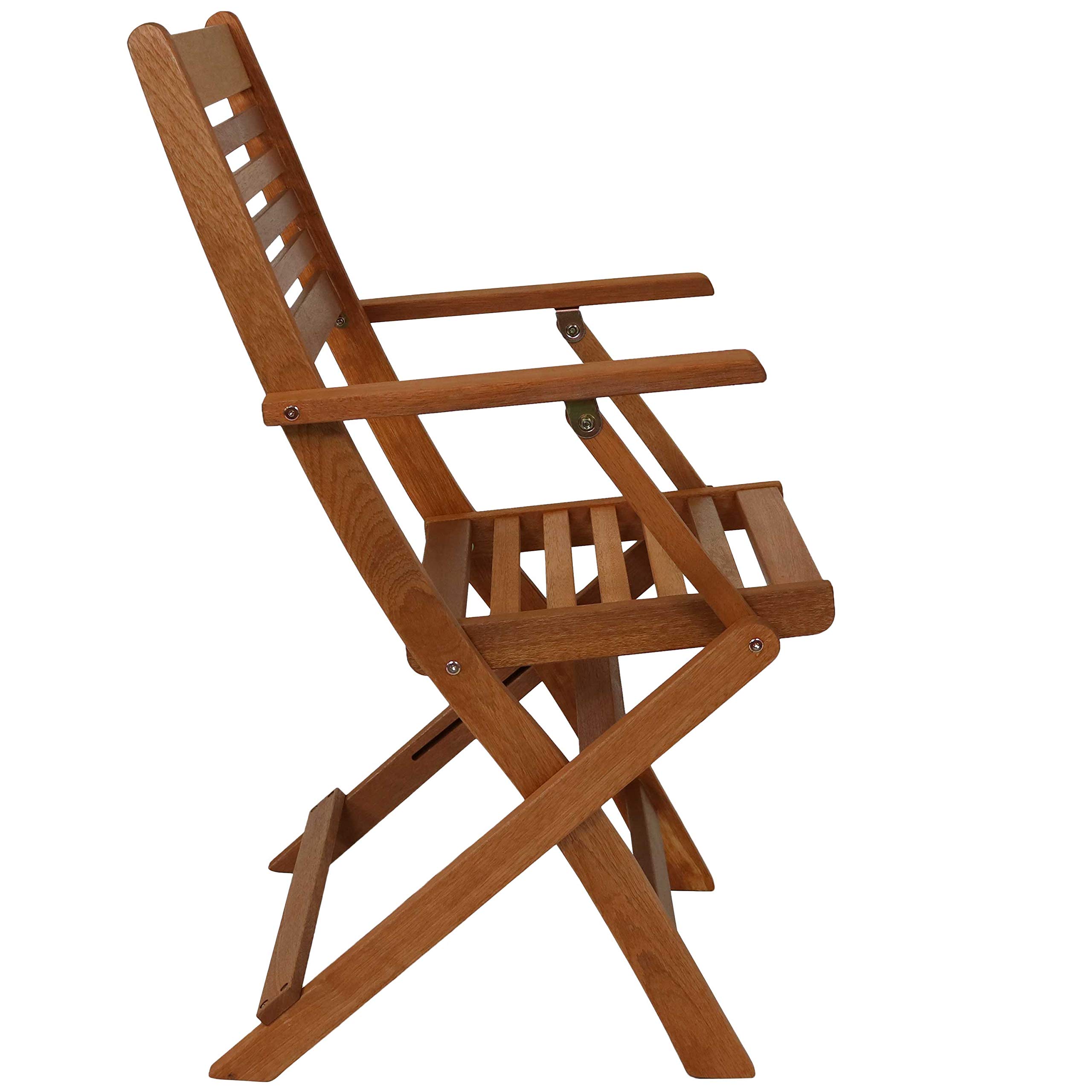 Sunnydaze Meranti Wood Outdoor Folding Patio Armchairs Set of 2 - Teak Oil Finish - Perfect for Garden, Poolside & Backyard Relaxation