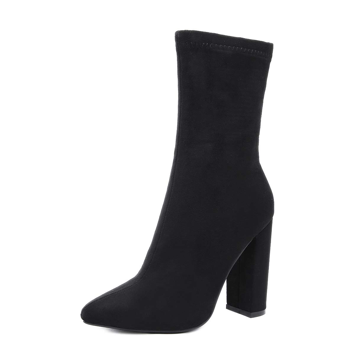 STUPMARY Women's Chunky Heel Pointed Toe Ankle Boots - Winter High Heel Booties for Women | Fashionable & Comfortable for Office, Party & Night Out