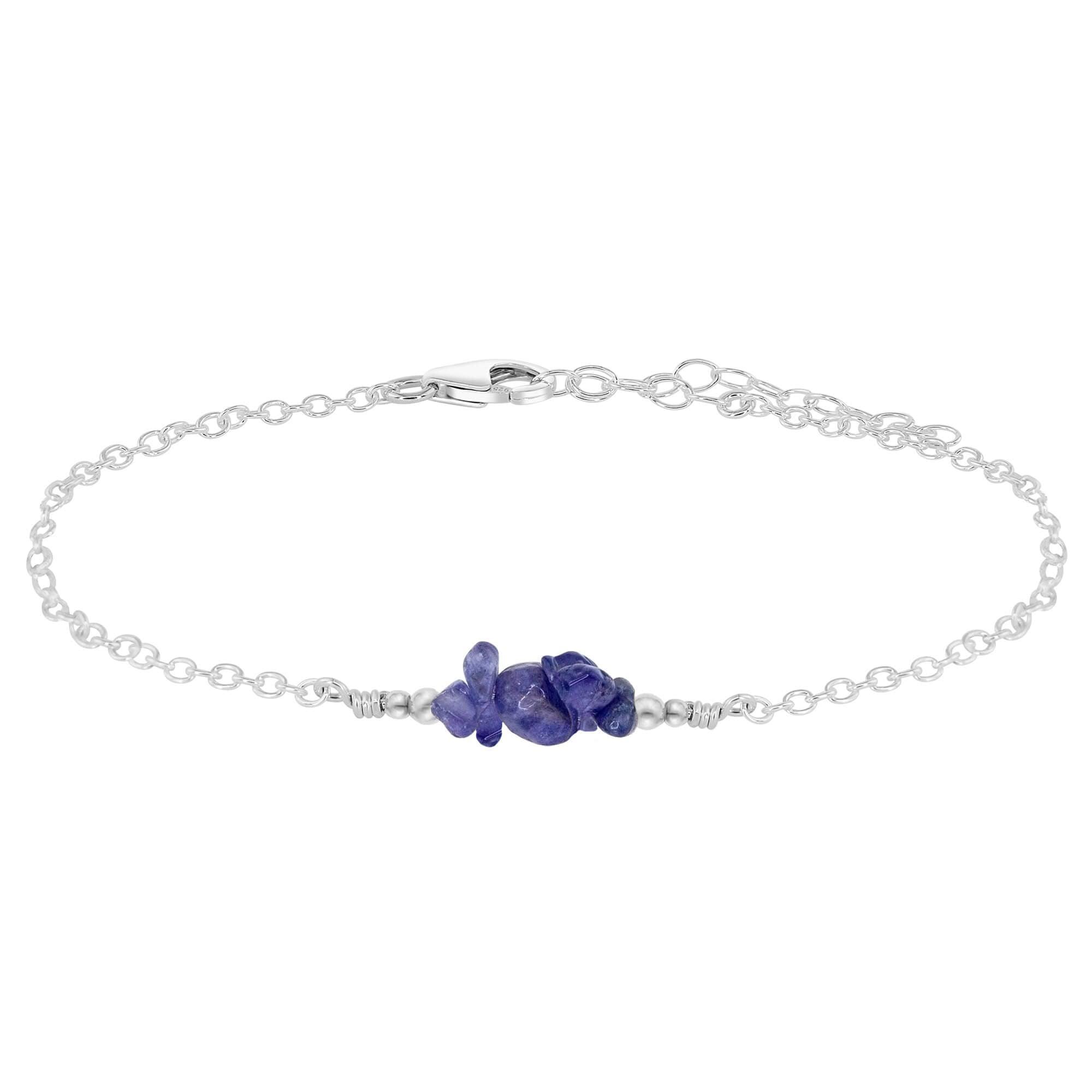 Natural Tanzanite Chip Bead Bar Anklet Bracelet - Handmade Adjustable Ankle Jewelry for Women, Boho Chic Beach Wedding Party Accessory