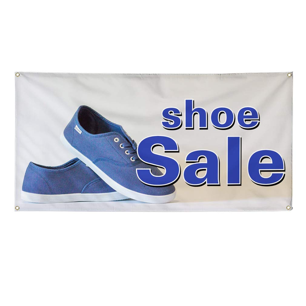 Vinyl Banner 48x96 Inches - Heavy Duty Weatherproof Outdoor Sign for Shoe Sales, Business Promotion & Industrial Use (Grey, 8 Grommets) - Perfect for Storefronts, Yard Sales & Trade Shows