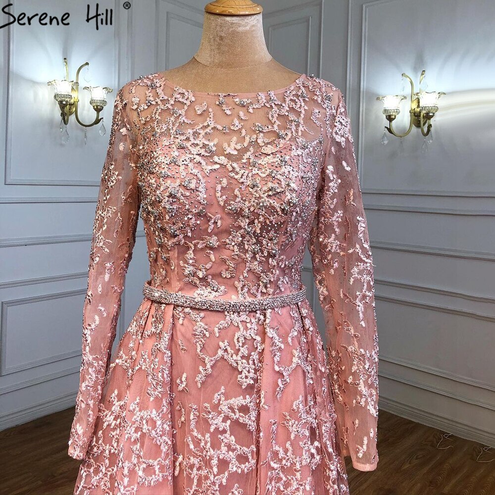 Elegant Muslim Grey A-Line Evening Dress with Lace & Beading - Luxury Women's Gown for Weddings & Special Occasions | Perfect for Formal Events, Galas & Evening Parties | Serene Hill Collection LA71211