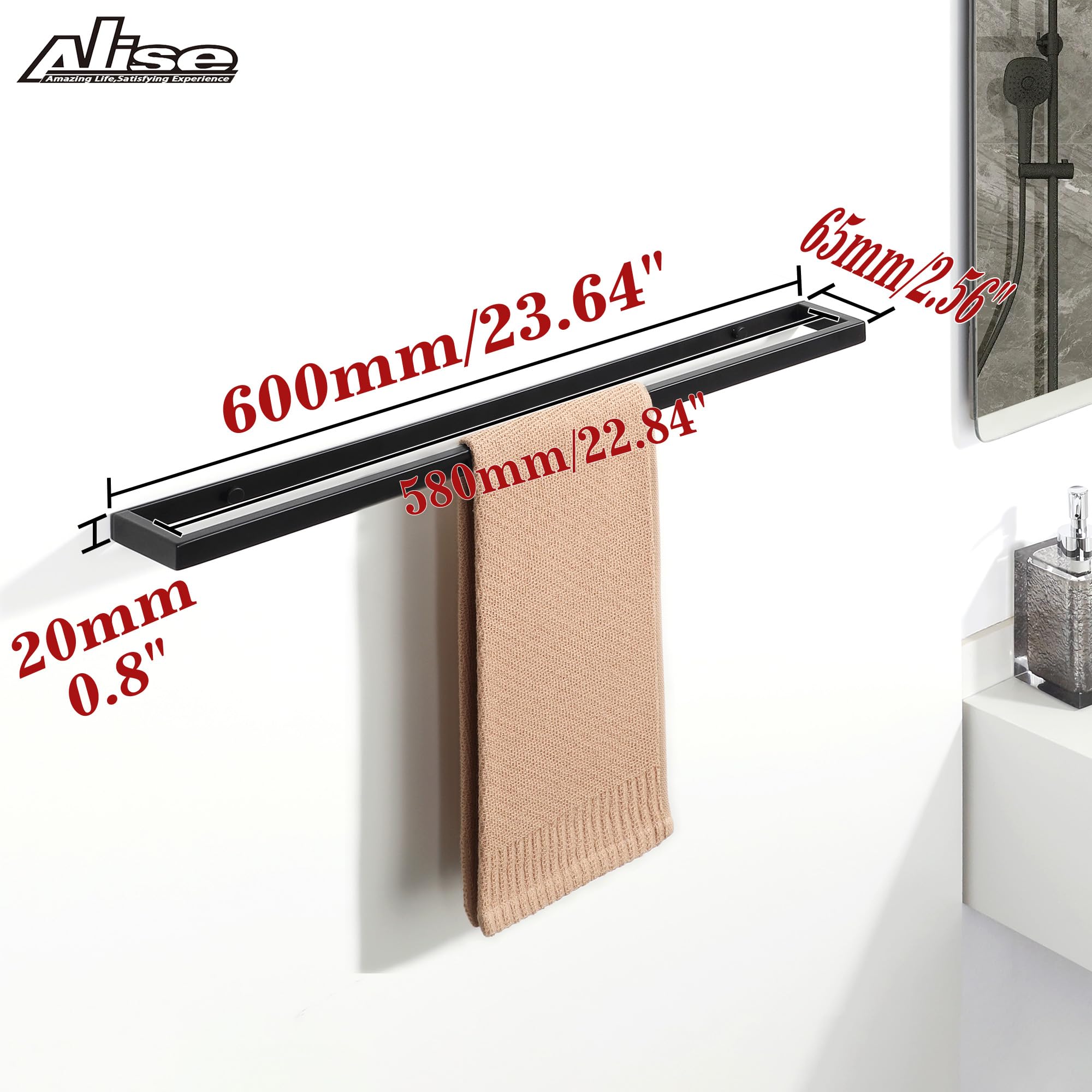 24 Inch Stainless Steel Bath Towel Bar - SUS304 Matte Black Wall Mounted Towel Holder for Bathroom, Lavatory & Hand Towel Hanging - Perfect for Modern Home, Spa & Hotel Decor