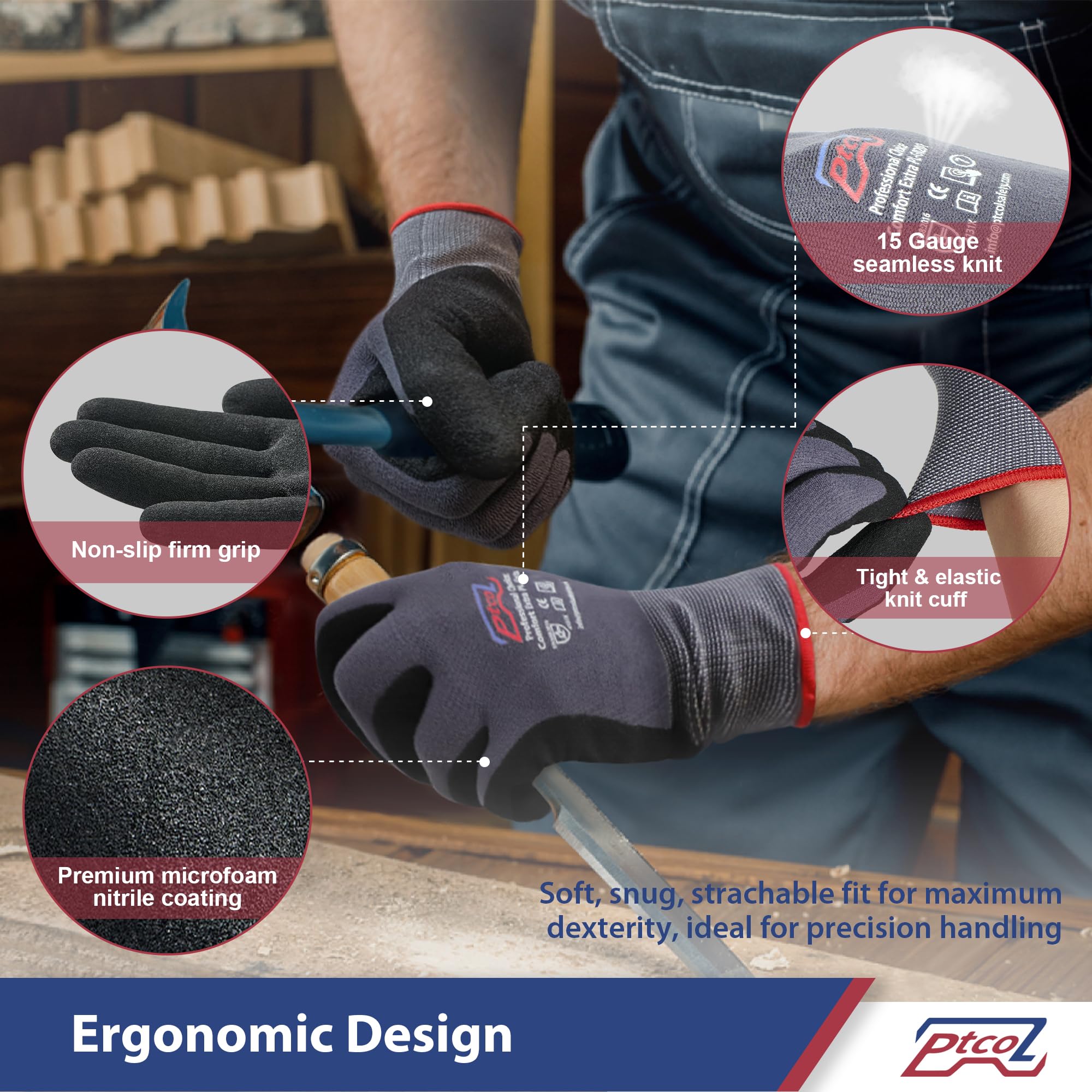 Nitrile Coated Safety Work Gloves - 6 Pairs, Touchscreen for Warehouse & Construction