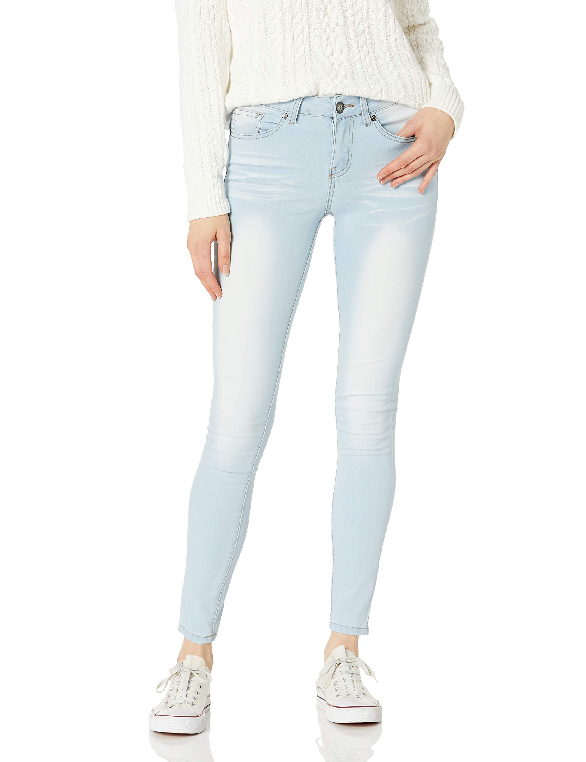 COVER GIRL Women's Skinny Cuffed Stone Whisker Wash Jeans - 29 Inseam | Trendy Stretch Denim Pants for Casual Wear & Everyday Outfits