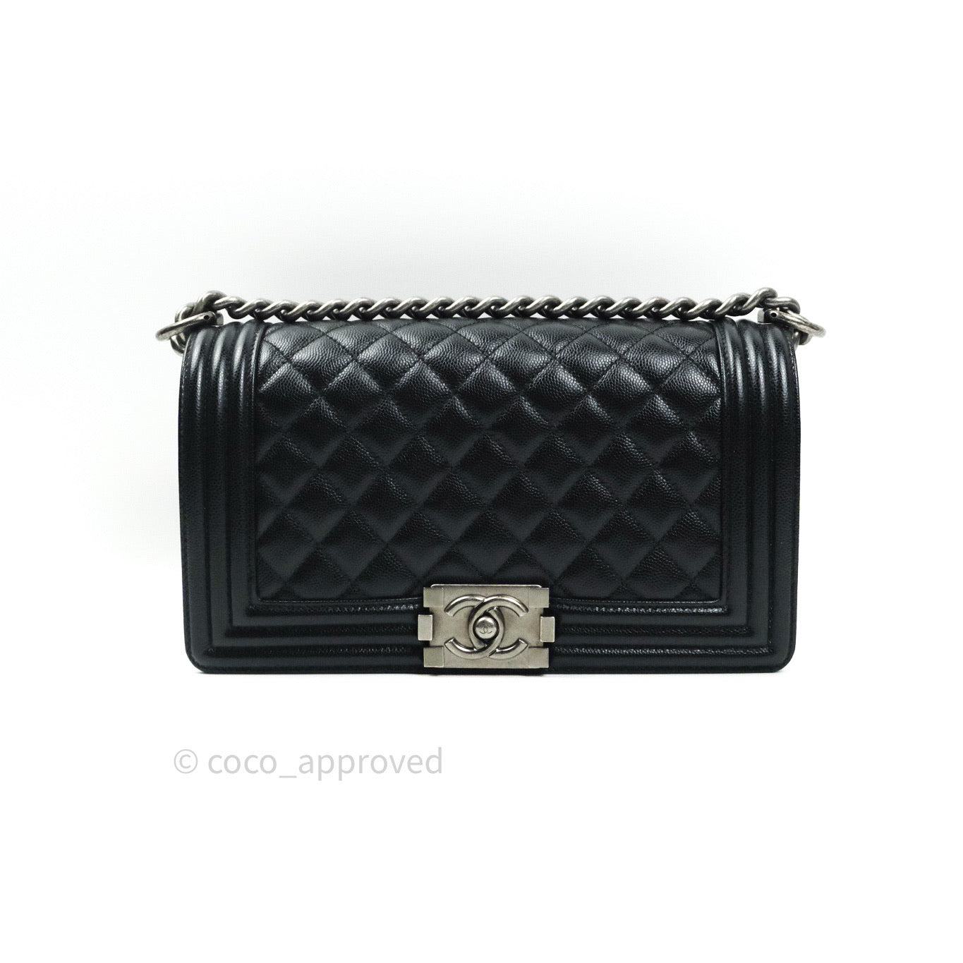 Chanel Boy Quilted Medium Handbag in Black Caviar Leather with Ruthenium Hardware - Perfect for Evening Events & Luxury Fashion Accessories