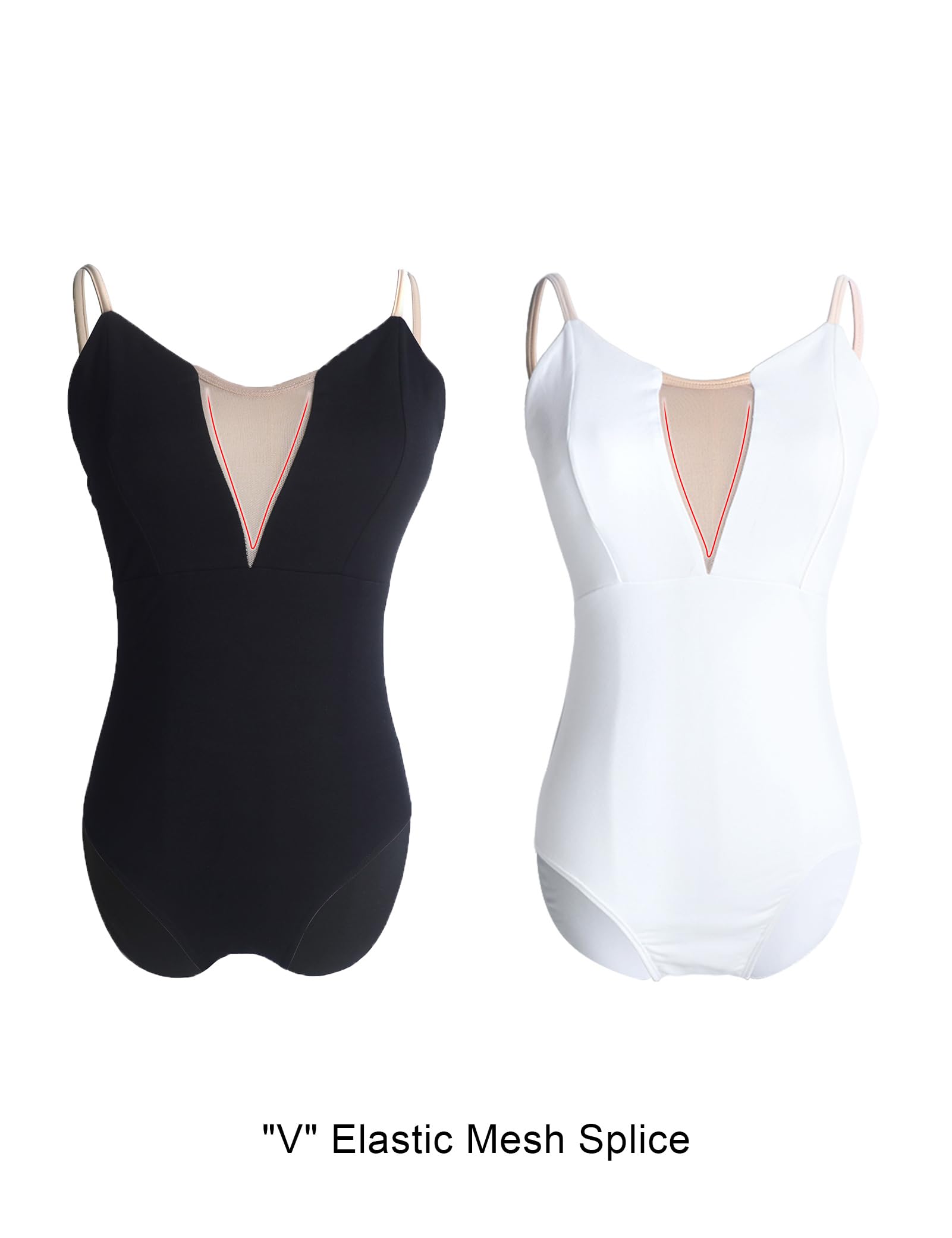 Phoeswan Women's Ballet Leotard - Deep V Camisole Black Dance Leotard for Adults, Elegant Stretch Leotards for Ballet, Contemporary & Jazz Dance, Size L - Perfect for Dance Classes, Performances & Practice