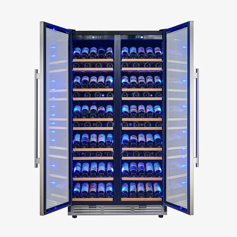 Forno Vernazza 40 Inch Side by Side Dual Zone Wine Cooler FWCDR6642 40S - Perfect for Home Bars, Restaurants, and Wine Cellars - Stainless Steel Wine Refrigerator with Temperature Control