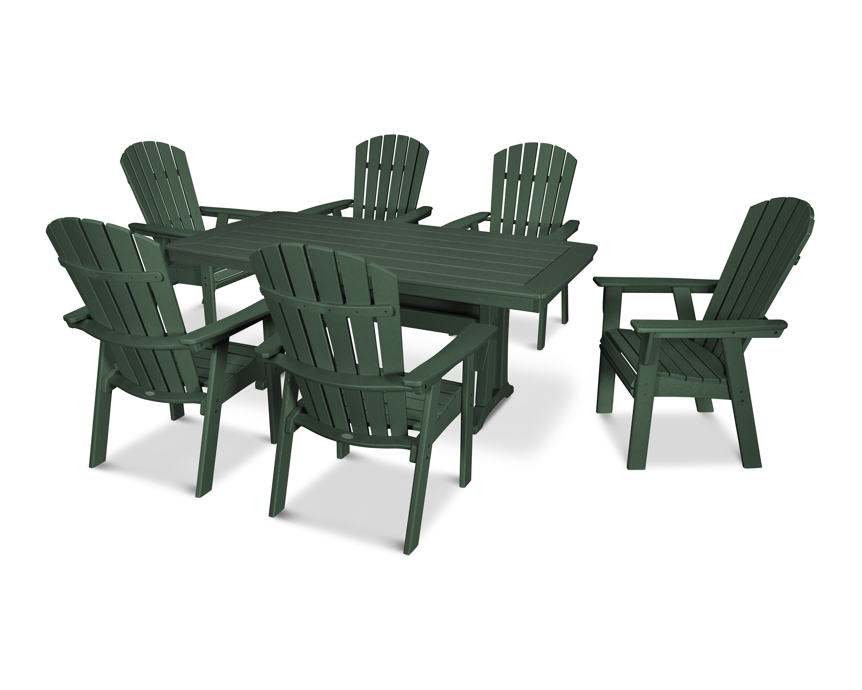 POLYWOOD Nautical Curveback Adirondack 7-Piece Outdoor Dining Set with Trestle Legs - Perfect for Patio, Poolside, and Beachfront Entertaining