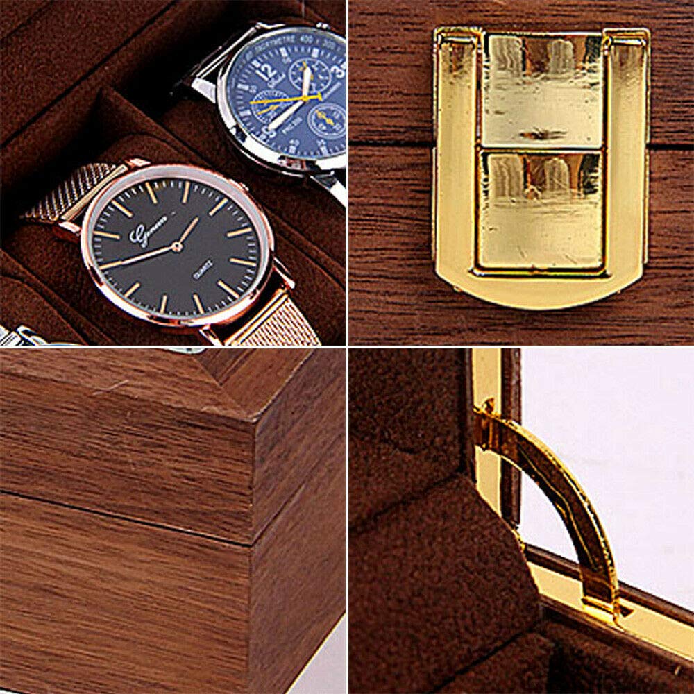 Wooden Watch Box for Men - 6 Grids Rose Wood Grain Watch Organizer & Jewelry Storage for Travel & Display