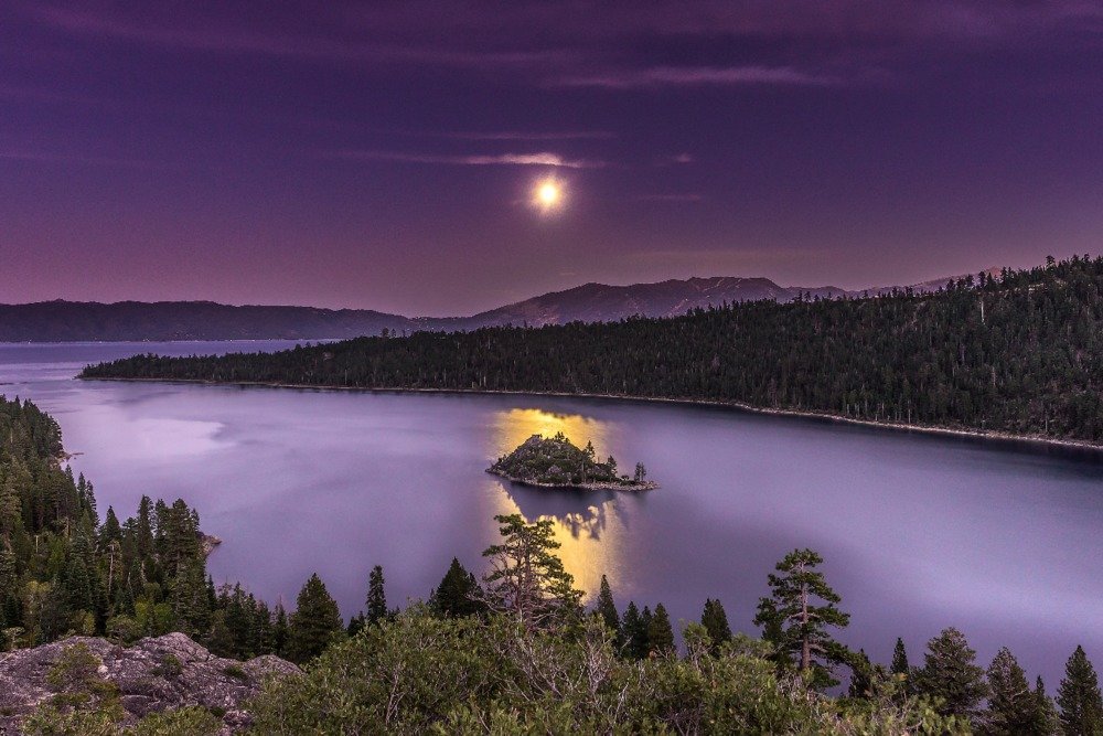 Lake Tahoe, Lake and Purple Sky - 24x36 Premium Metal Wall Art, High-Quality Aluminum Decor for Living Room, Bedroom & Office - Modern Home & Office Wall Decor