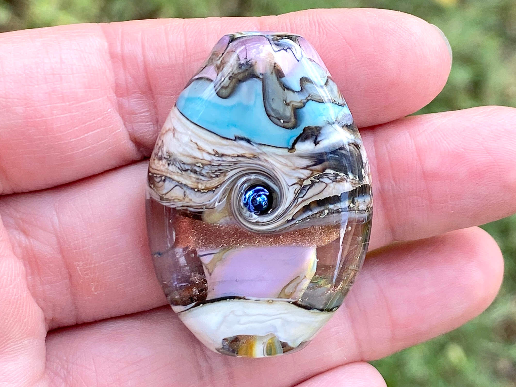 Pastel Blue & Pink Organic Lampwork Focal Bead SRA - Handmade Glass Beads for Jewelry Making, DIY Crafts, Bracelets & Necklaces - Perfect for Boho, Wedding & Gift Designs