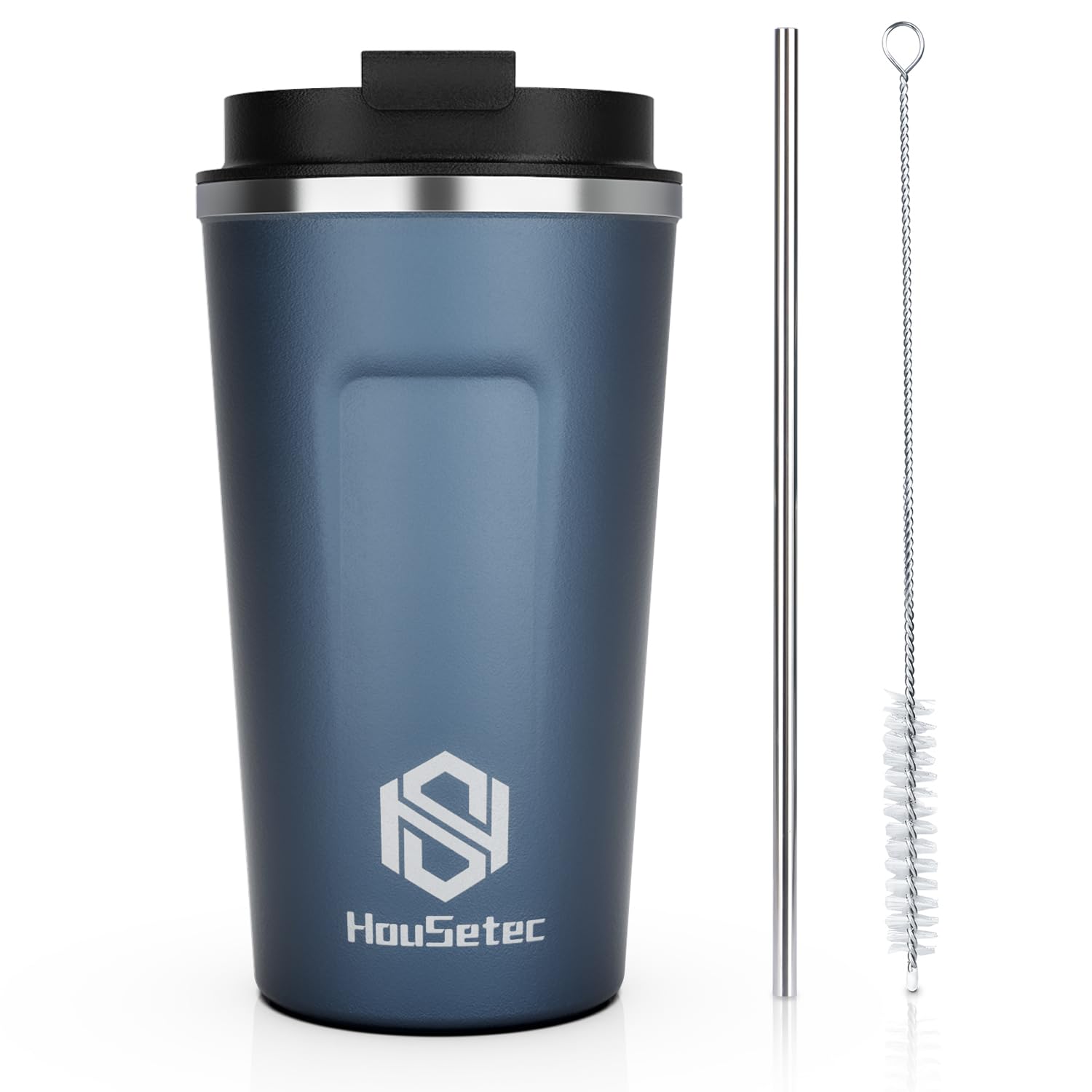 **Insulated Travel Coffee Mug with Leakproof Lid & Straw - 17oz Stainless Steel Tumbler for Hot & Cold Drinks - Perfect for Office, Camping & Commuting (Blueberry)**
