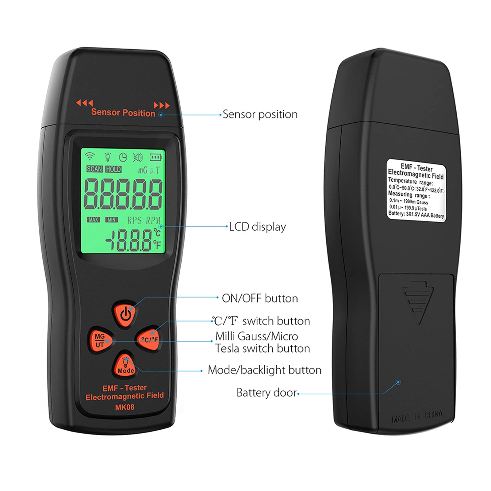Mini Digital LCD EMF Meter - Handheld Electromagnetic Field Radiation Detector with Dosimeter Counter | Perfect for Home, Office & Ghost Hunting Safety Checks